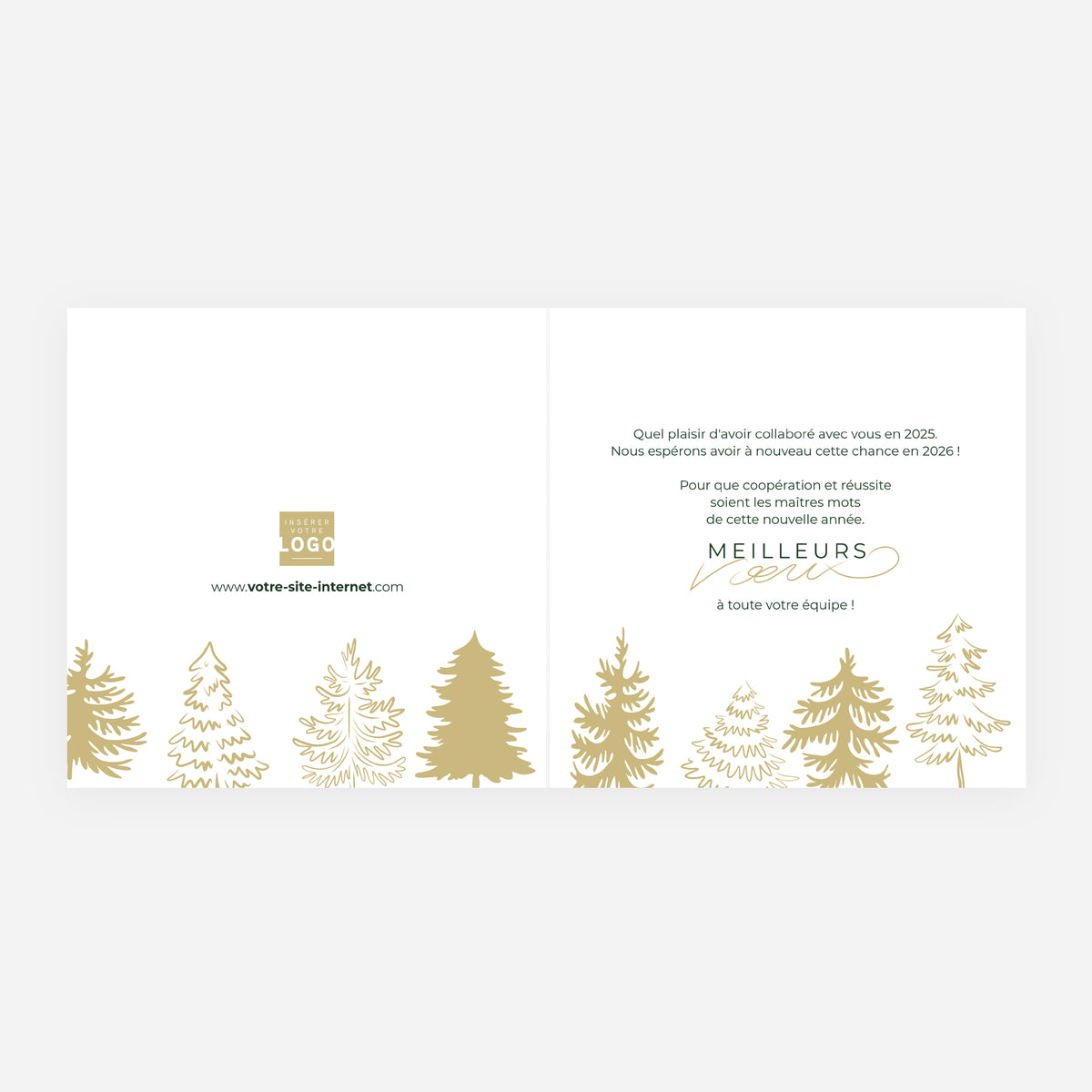 Les sapins dorés | Vœux professionnels • Carte de voeux dorure • Carré double photo N° 2