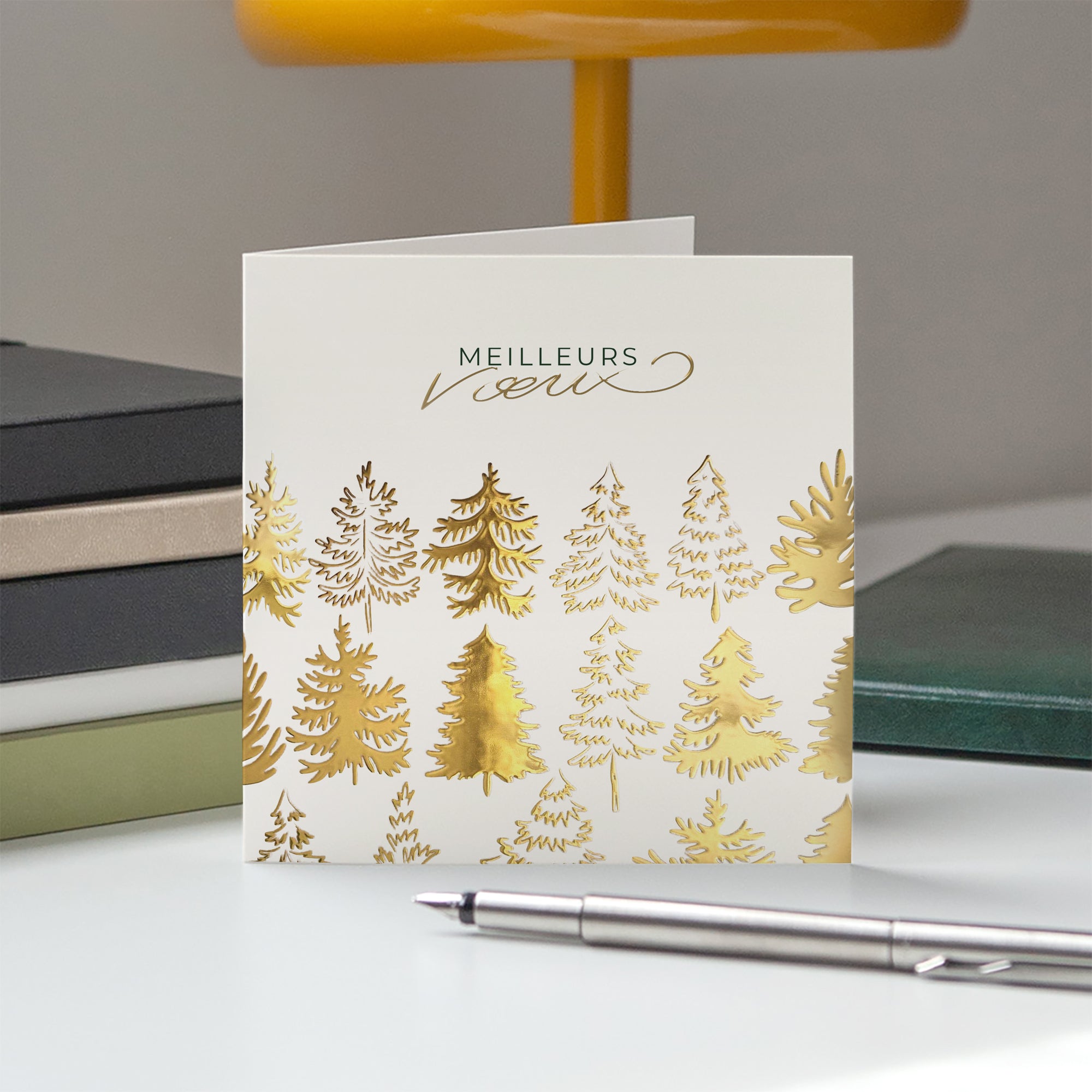 Les sapins dorés | Vœux professionnels • Carte de voeux dorure • Carré double photo N° 5