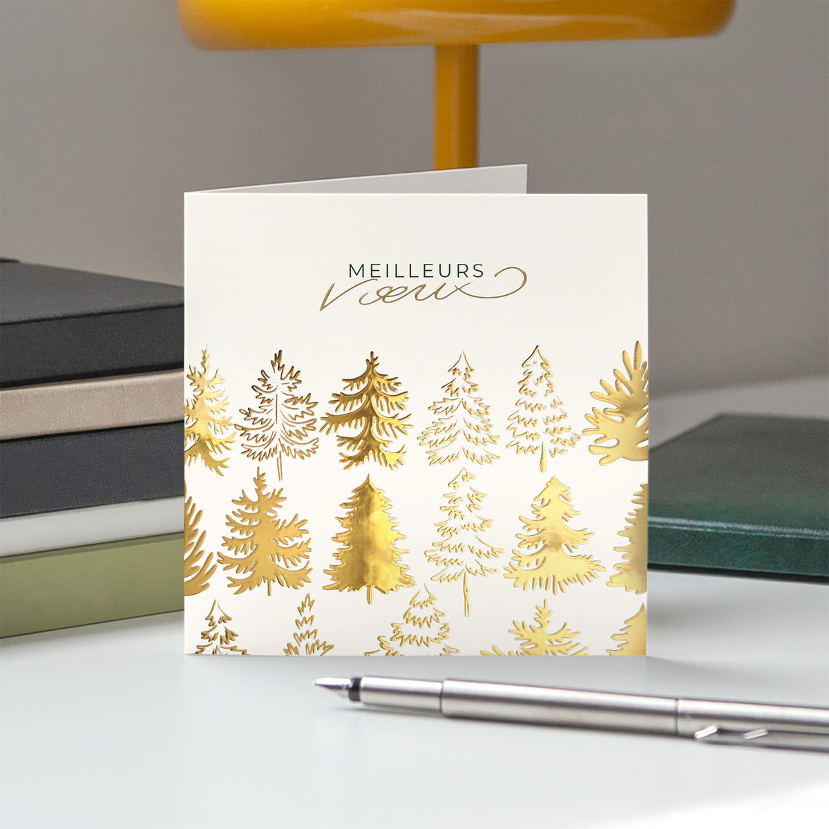 Les sapins dorés | Vœux professionnels • Carte de voeux dorure • Carré double photo N° 5