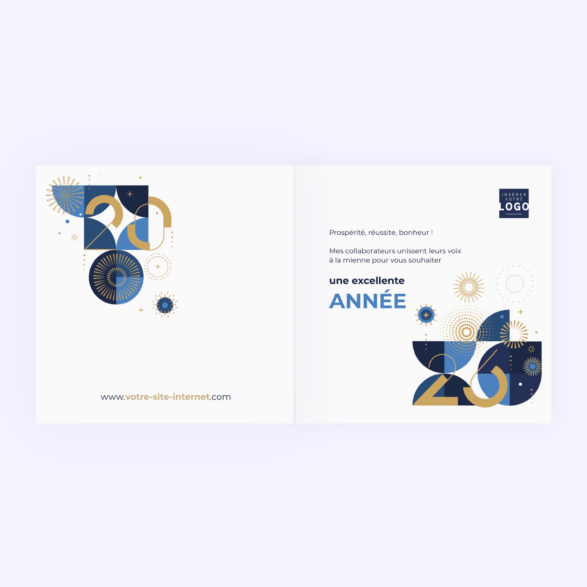 Géométrie festive | Vœux professionnels • Carte de voeux dorure • Carré double photo N° 2