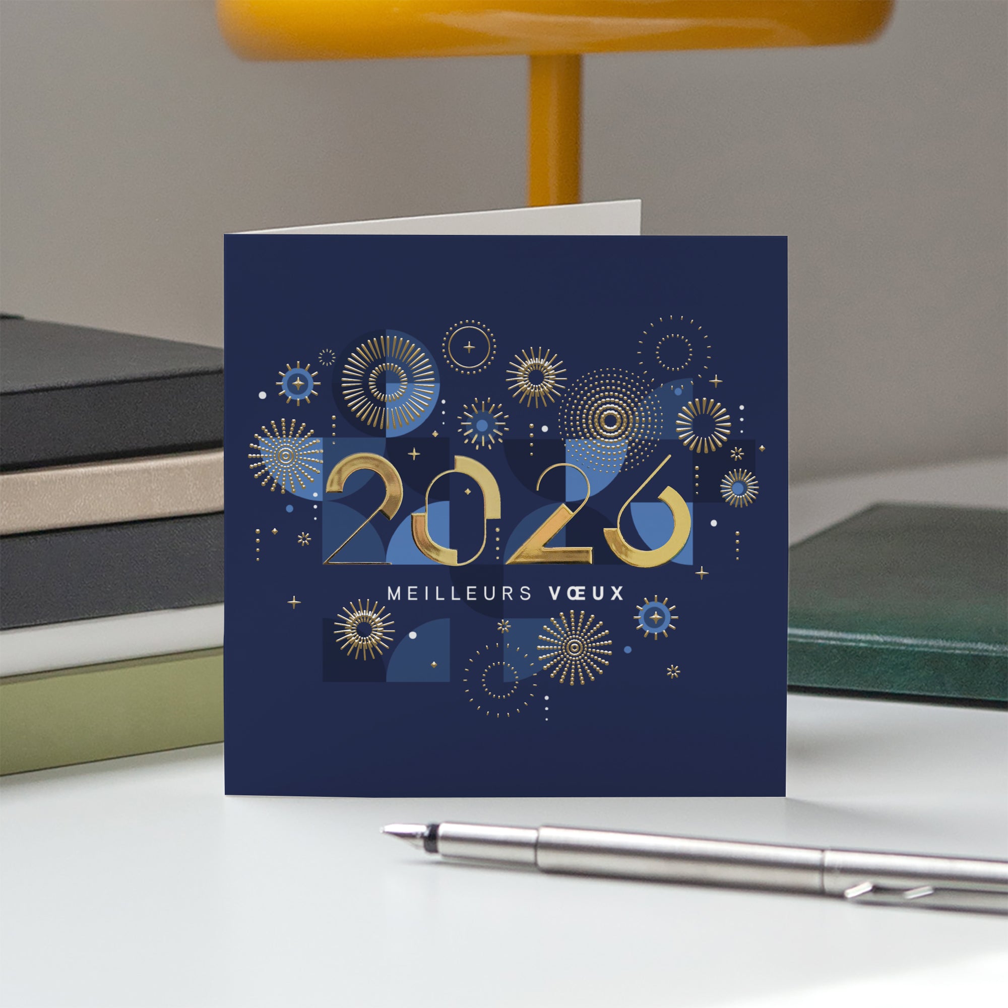 Géométrie festive | Vœux professionnels • Carte de voeux dorure • Carré double photo N° 5