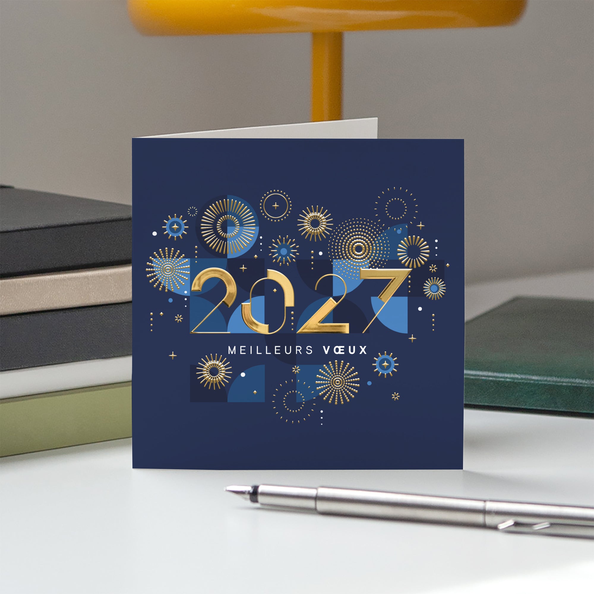 Géométrie festive | Vœux professionnels • Carte de voeux dorure • Carré double photo N° 5