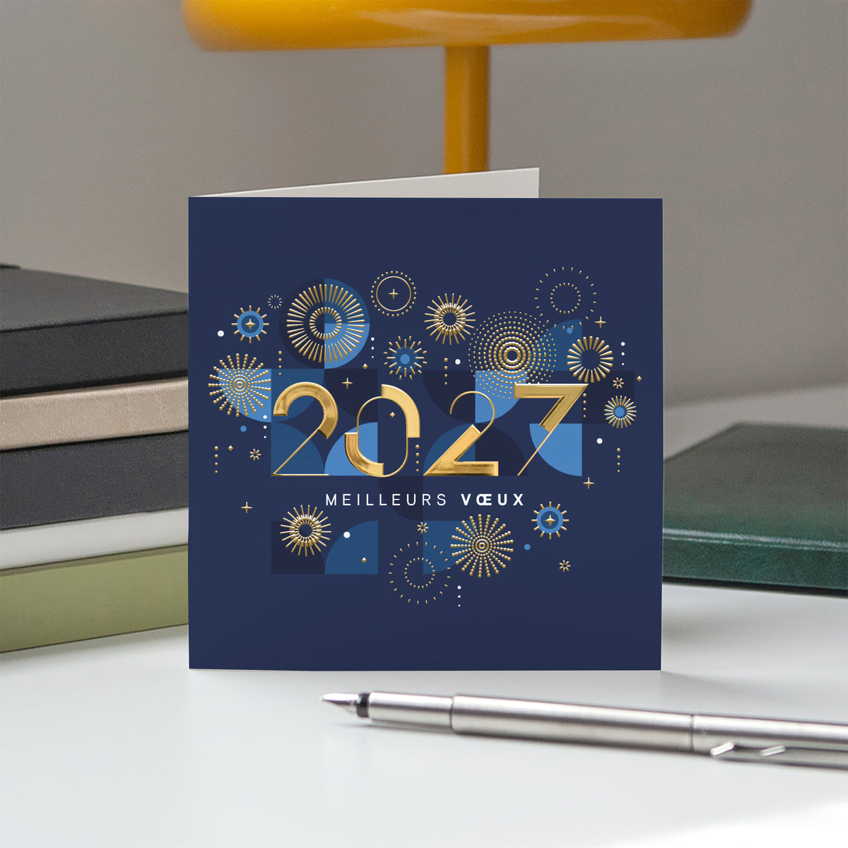 Géométrie festive | Vœux professionnels • Carte de voeux dorure • Carrée pliable photo N° 5