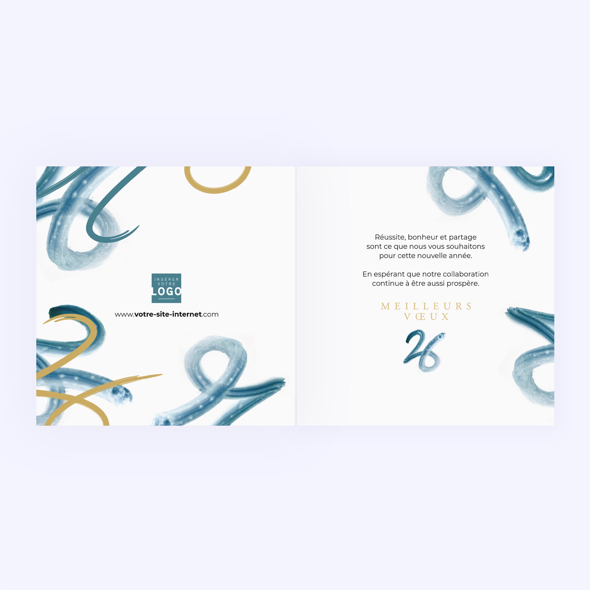 Gold and blue | Vœux professionnels • Carte de voeux dorure • Carré double photo N° 2
