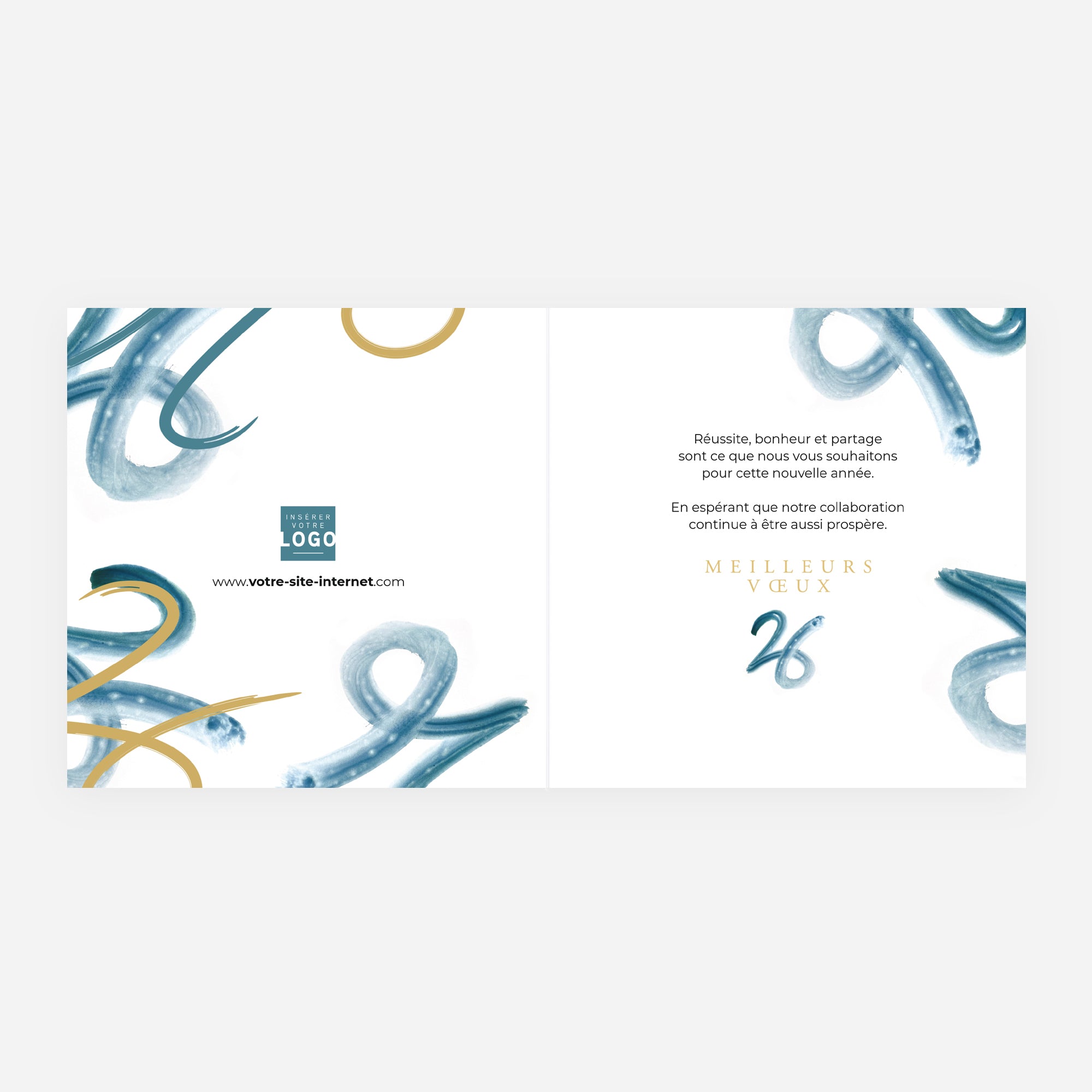 Gold and blue | Vœux professionnels • Carte de voeux dorure • Carré double photo N° 2
