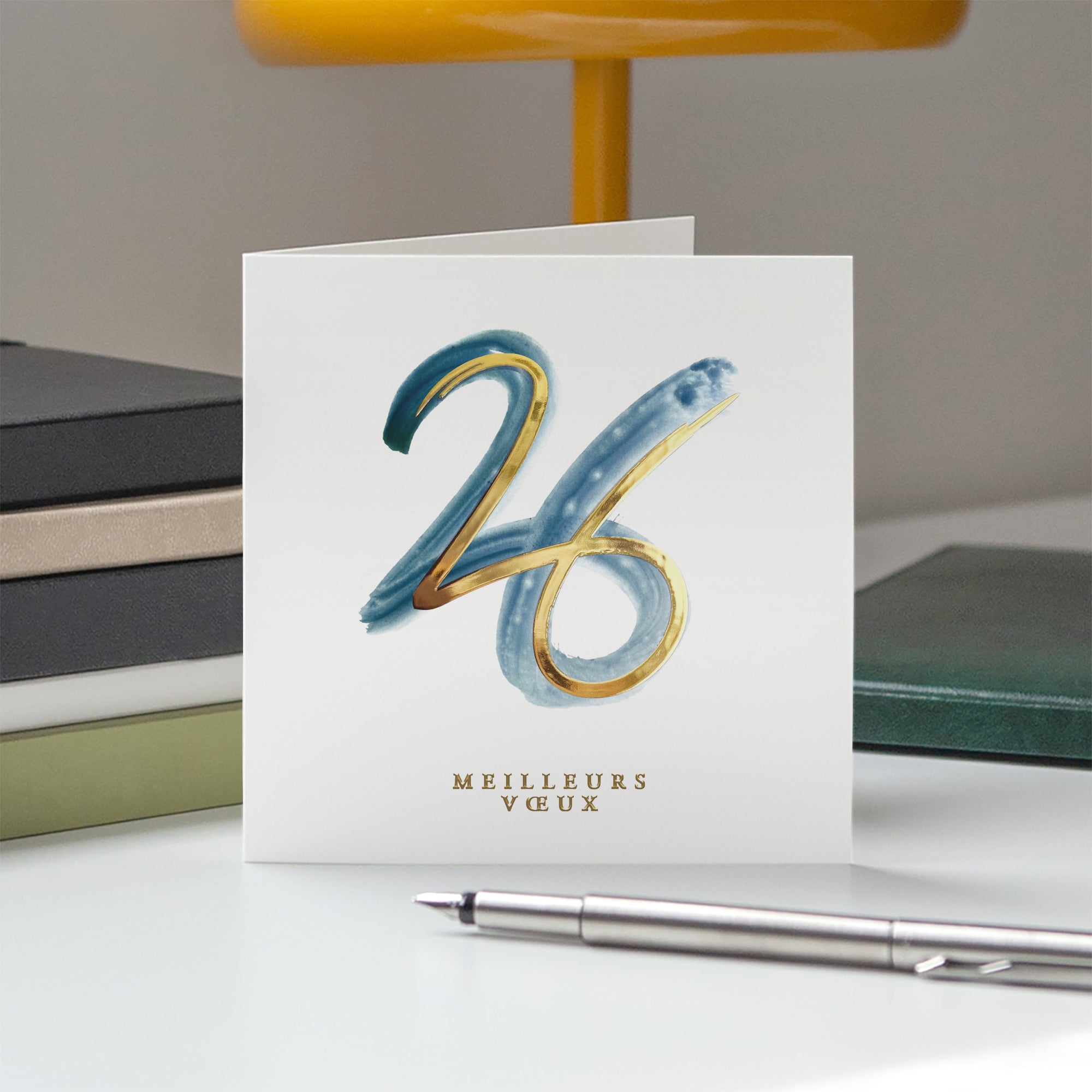 Gold and blue | Vœux professionnels • Carte de voeux dorure • Carré double photo N° 5