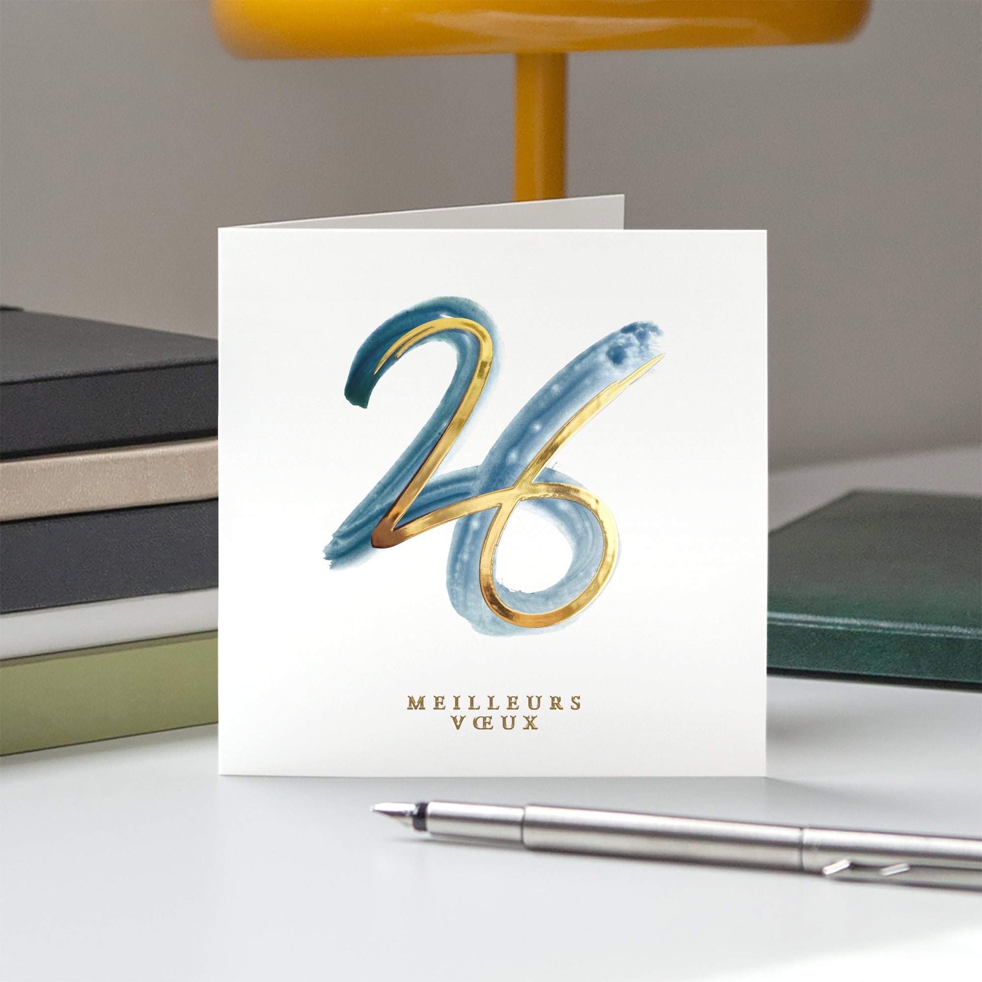 Gold and blue | Vœux professionnels • Carte de voeux dorure • Carré double photo N° 5
