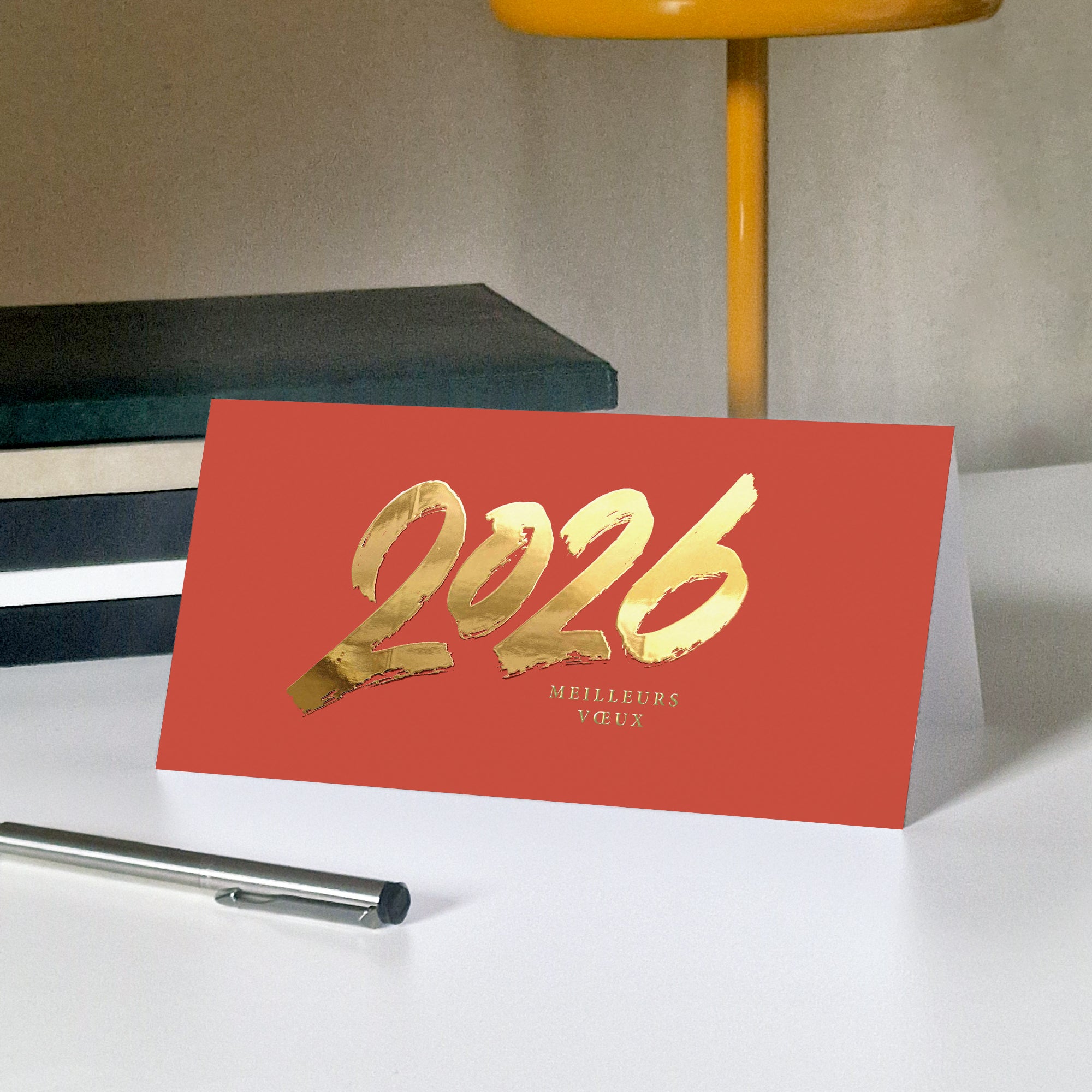 Élégance & Tradition | Vœux professionnels • Carte de voeux dorure • Rectangle double photo N° 5