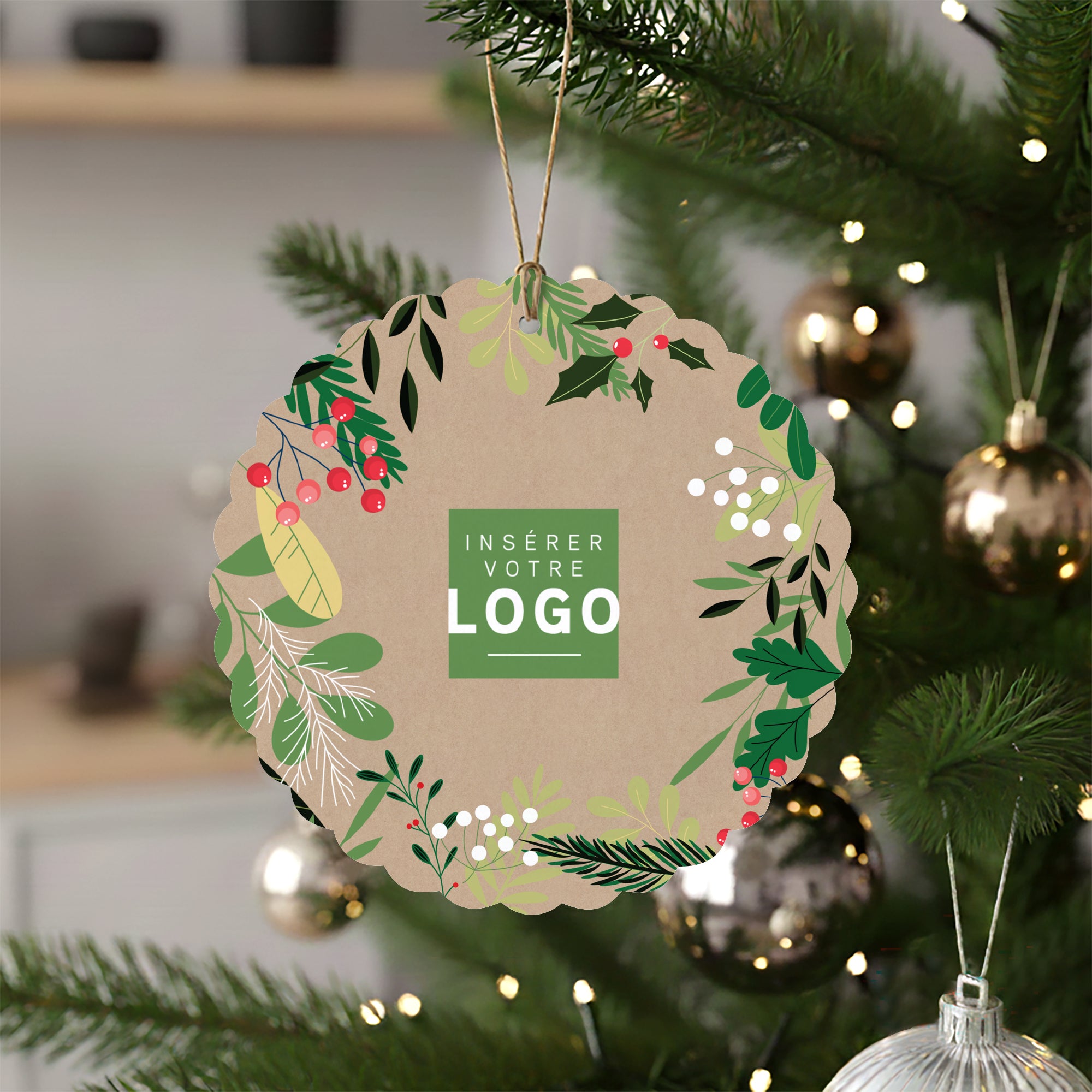 Verdures de Noël | Vœux professionnels • Boule de Noël papier • Ronde photo N° 4