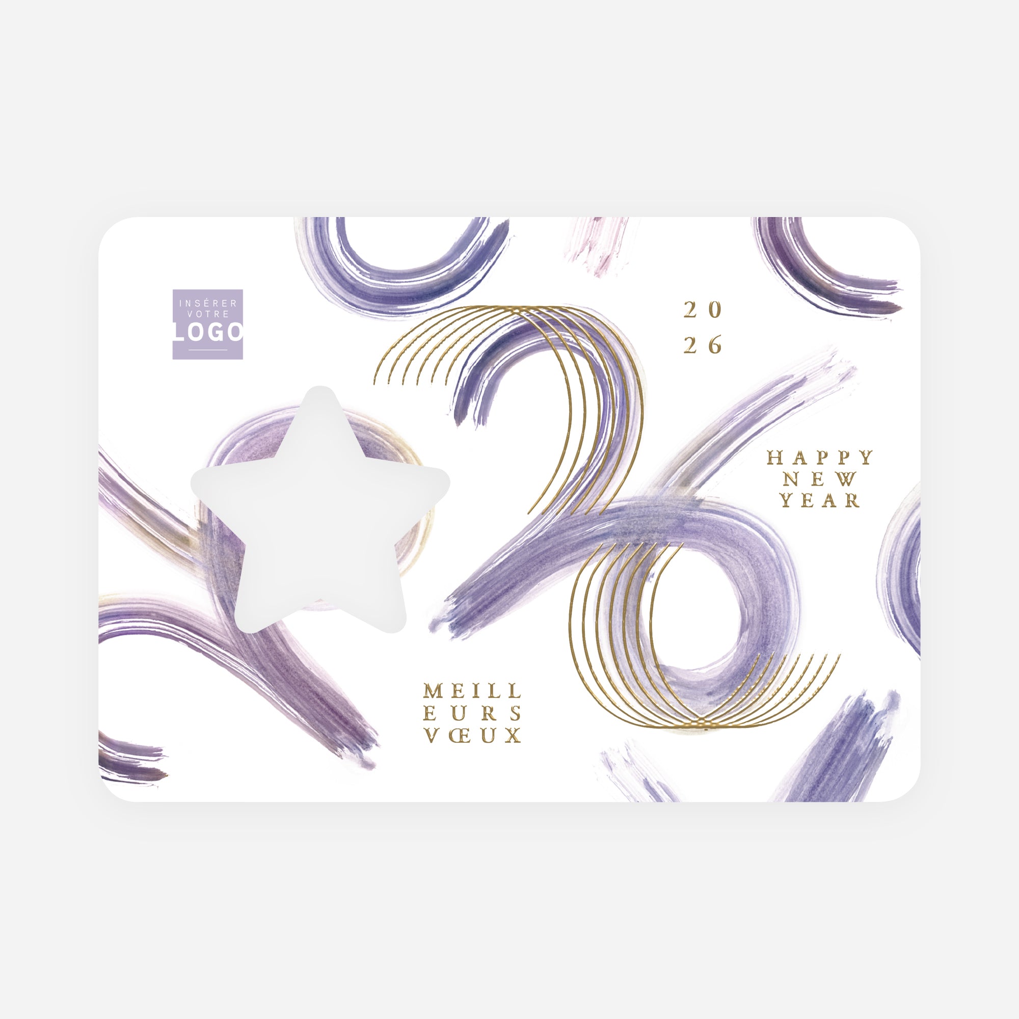 Purple brush | Vœux professionnels • Carte de voeux dorure • Horizontal étoile photo N° 1