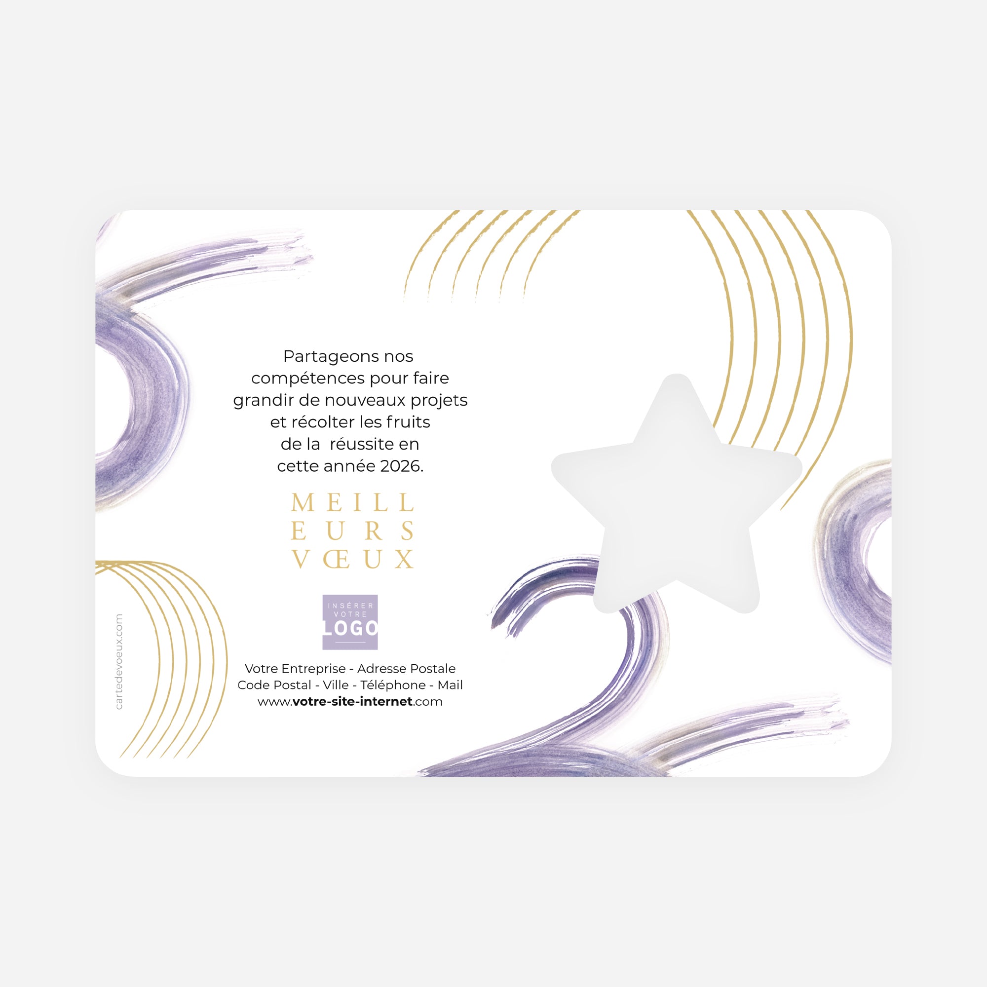 Purple brush | Vœux professionnels • Carte de voeux dorure • Horizontal étoile photo N° 2