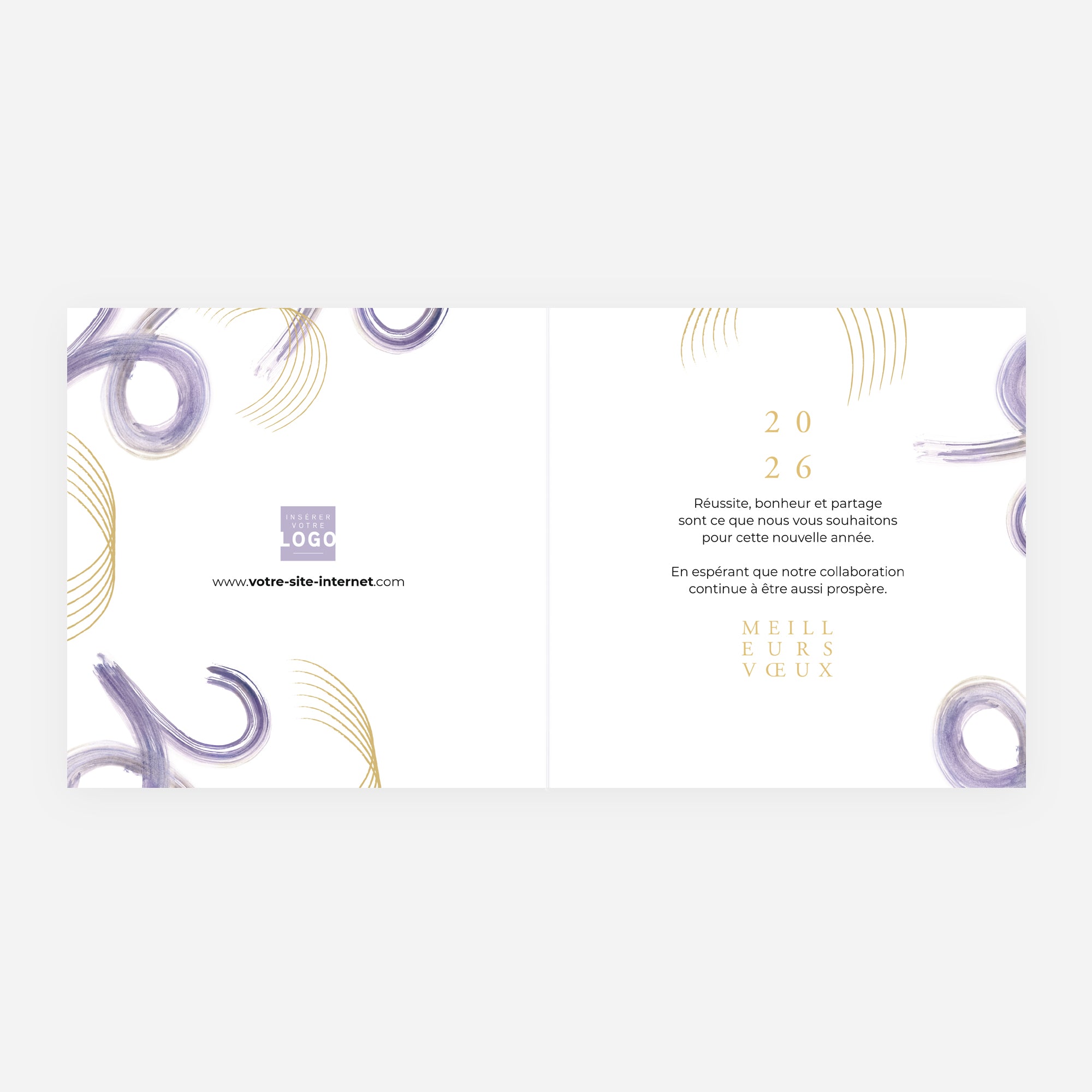 Purple brush | Vœux professionnels • Carte de voeux dorure • Carré double photo N° 2