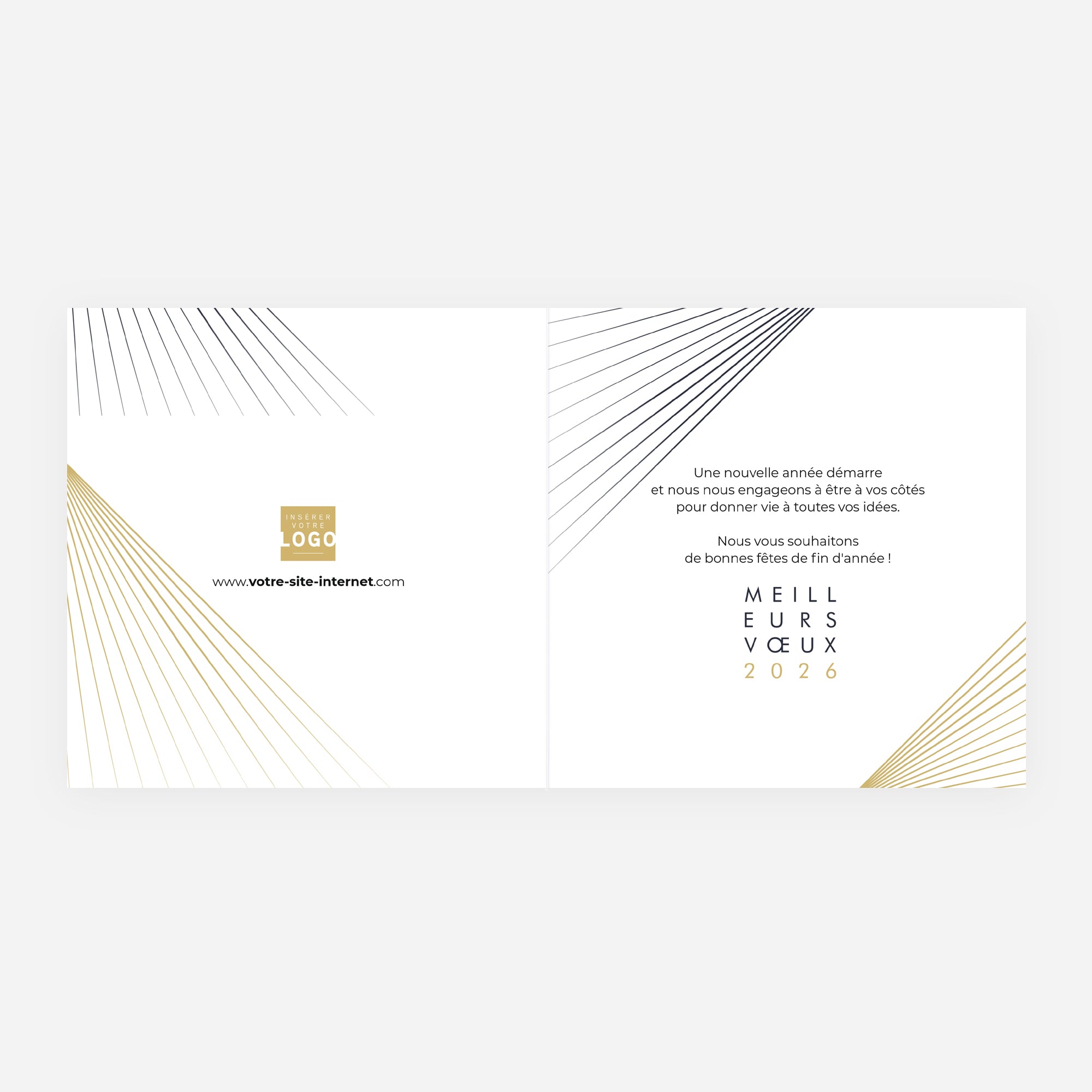 Rayons Croisés | Vœux professionnels • Carte de voeux dorure • Carré double photo N° 2