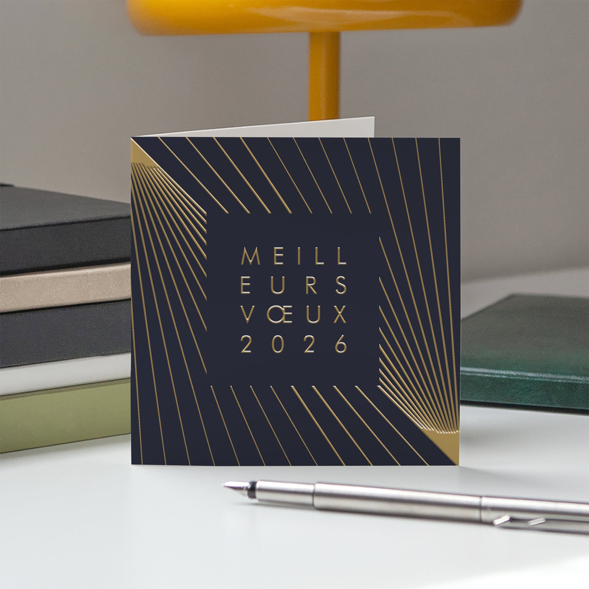 Rayons Croisés | Vœux professionnels • Carte de voeux dorure • Carré double photo N° 5
