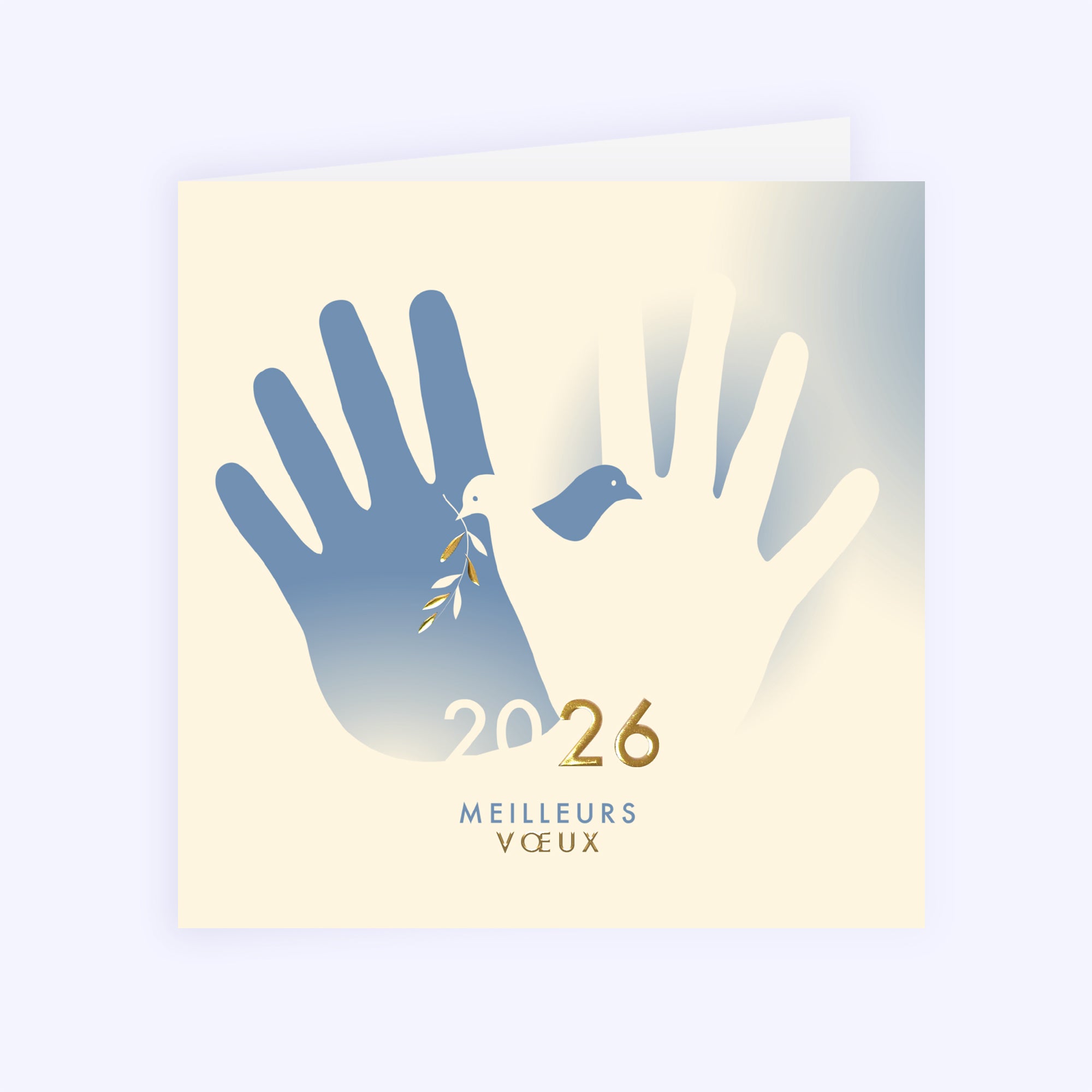 La paix entre les mains | Vœux professionnels • Carte de voeux dorure • Carré double photo N° 1