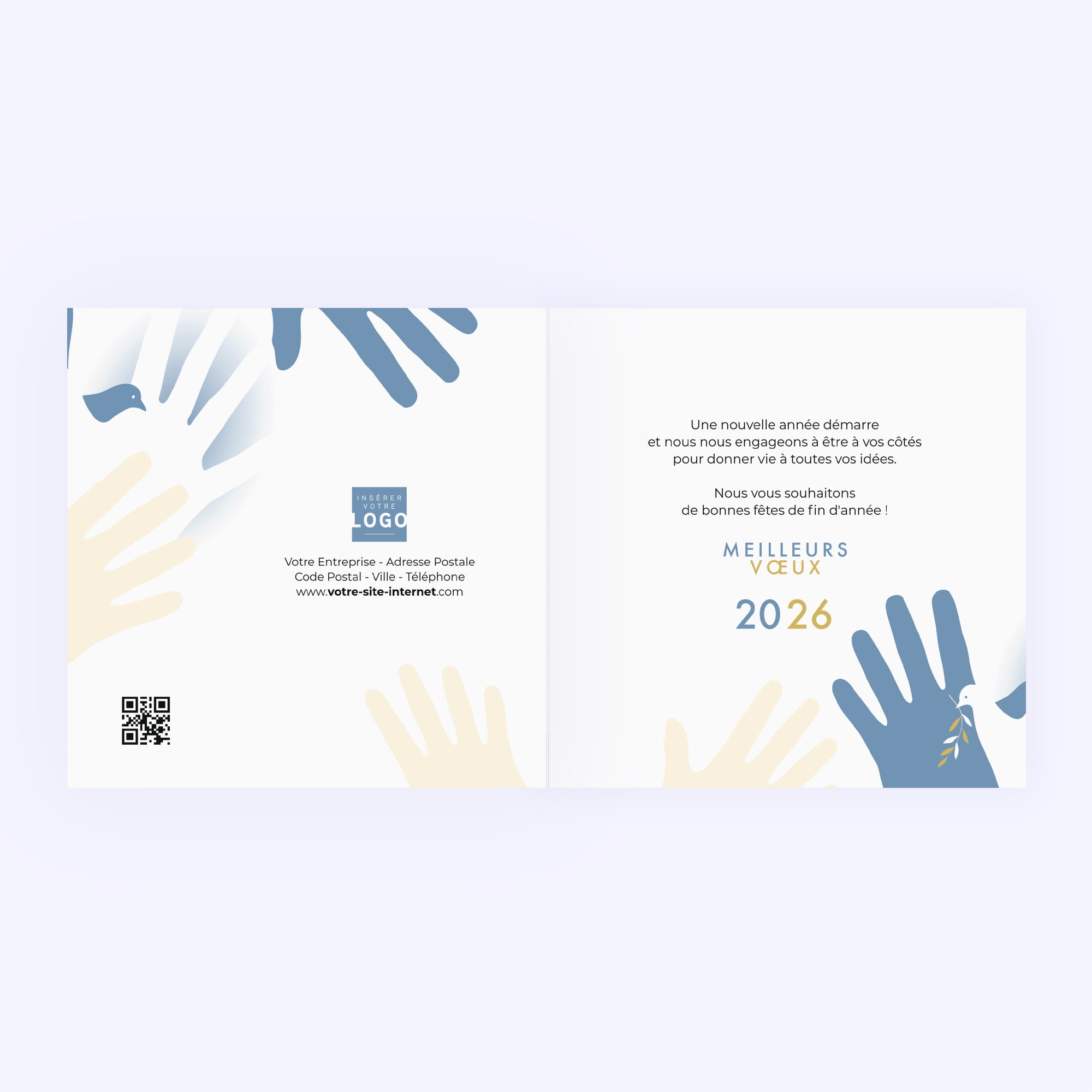 La paix entre les mains | Vœux professionnels • Carte de voeux dorure • Carré double photo N° 2