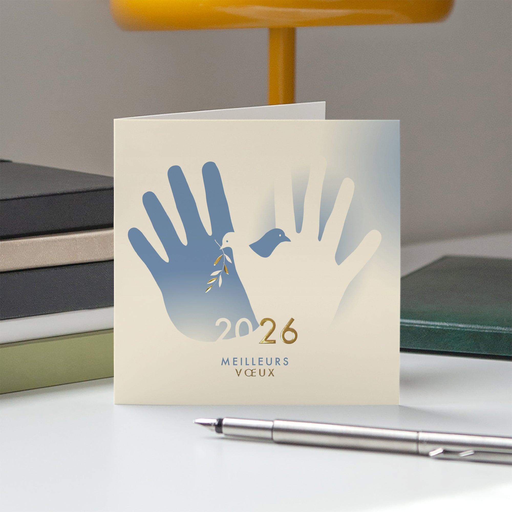 La paix entre les mains | Vœux professionnels • Carte de voeux dorure • Carré double photo N° 5