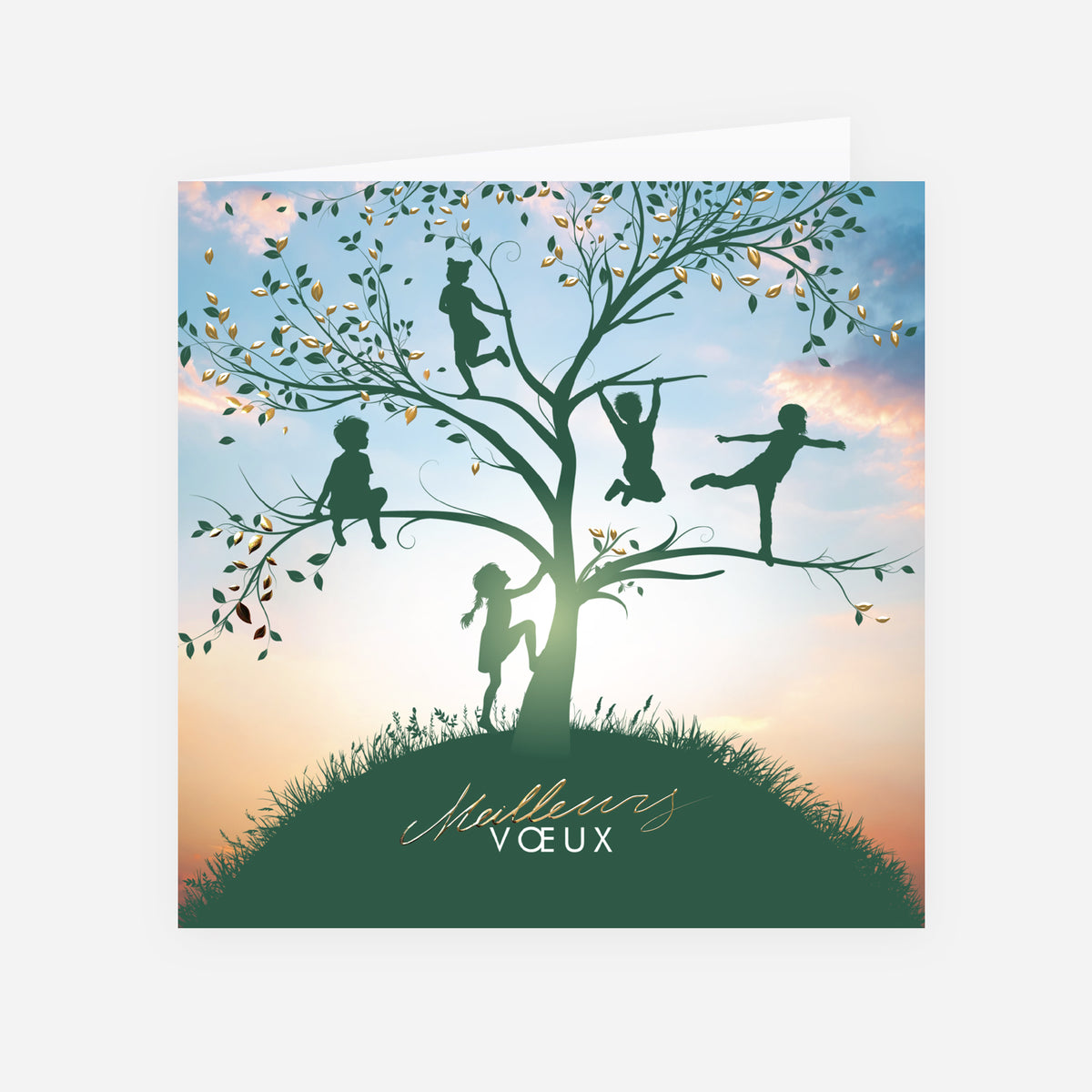 Rires dans l’Arbre | Vœux professionnels • Carte de voeux dorure • Carrée pliable photo N° 1
