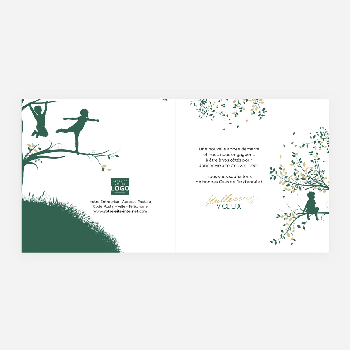 Rires dans l’Arbre | Vœux professionnels • Carte de voeux dorure • Carrée pliable photo N° 2
