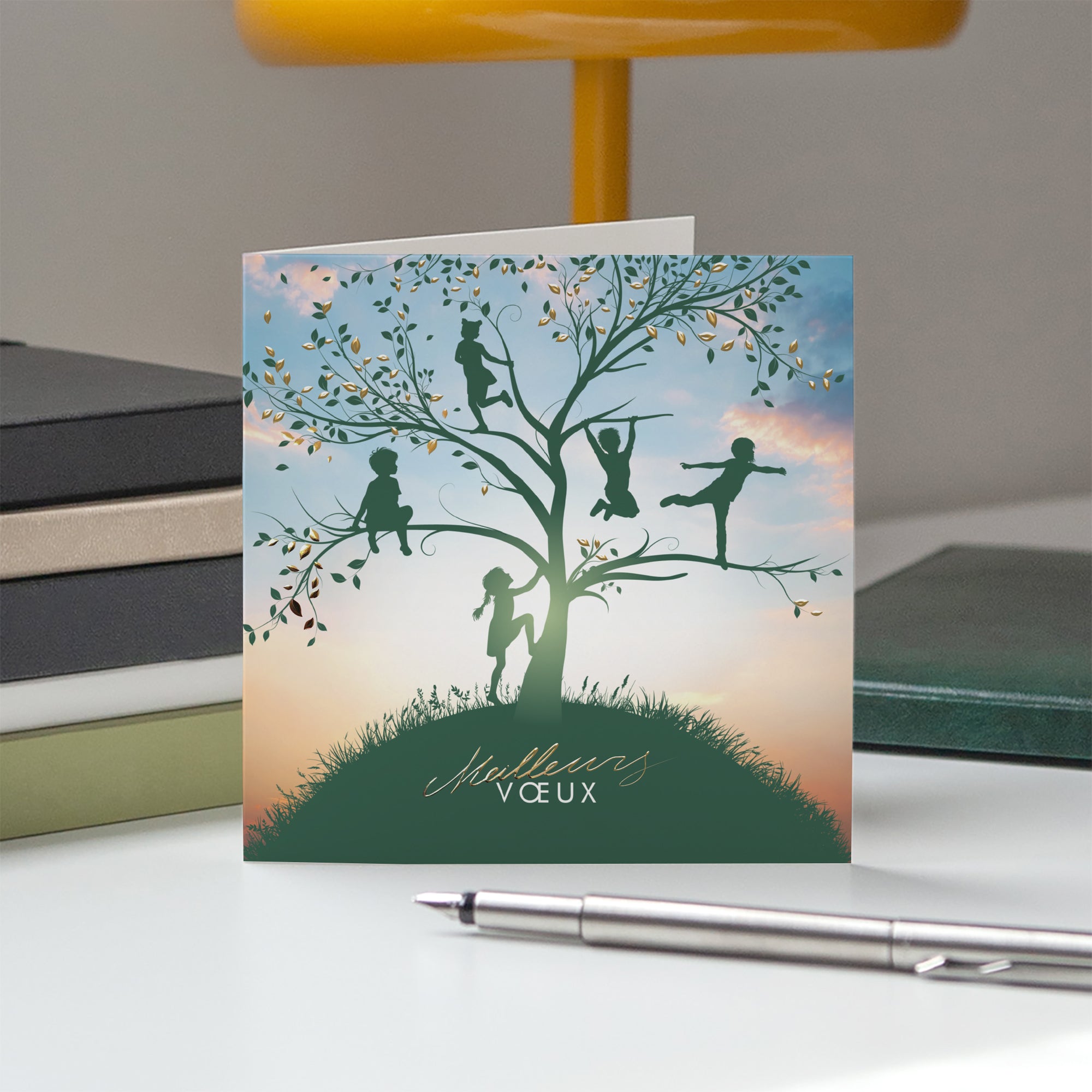 Rires dans l’Arbre | Vœux professionnels • Carte de voeux dorure • Carré double photo N° 5