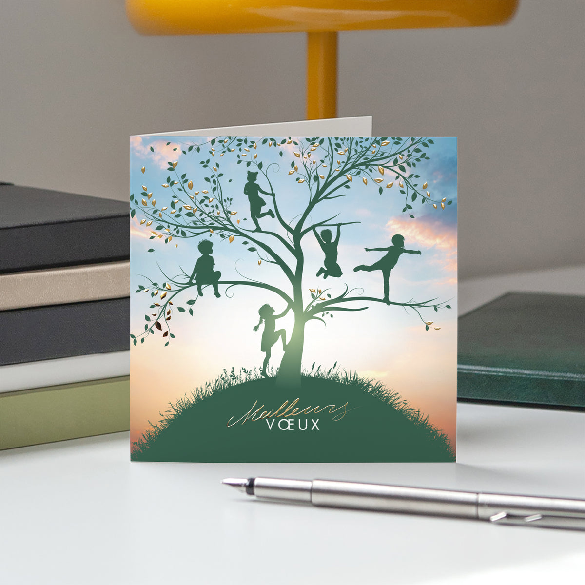 Rires dans l’Arbre | Vœux professionnels • Carte de voeux dorure • Carrée pliable photo N° 5