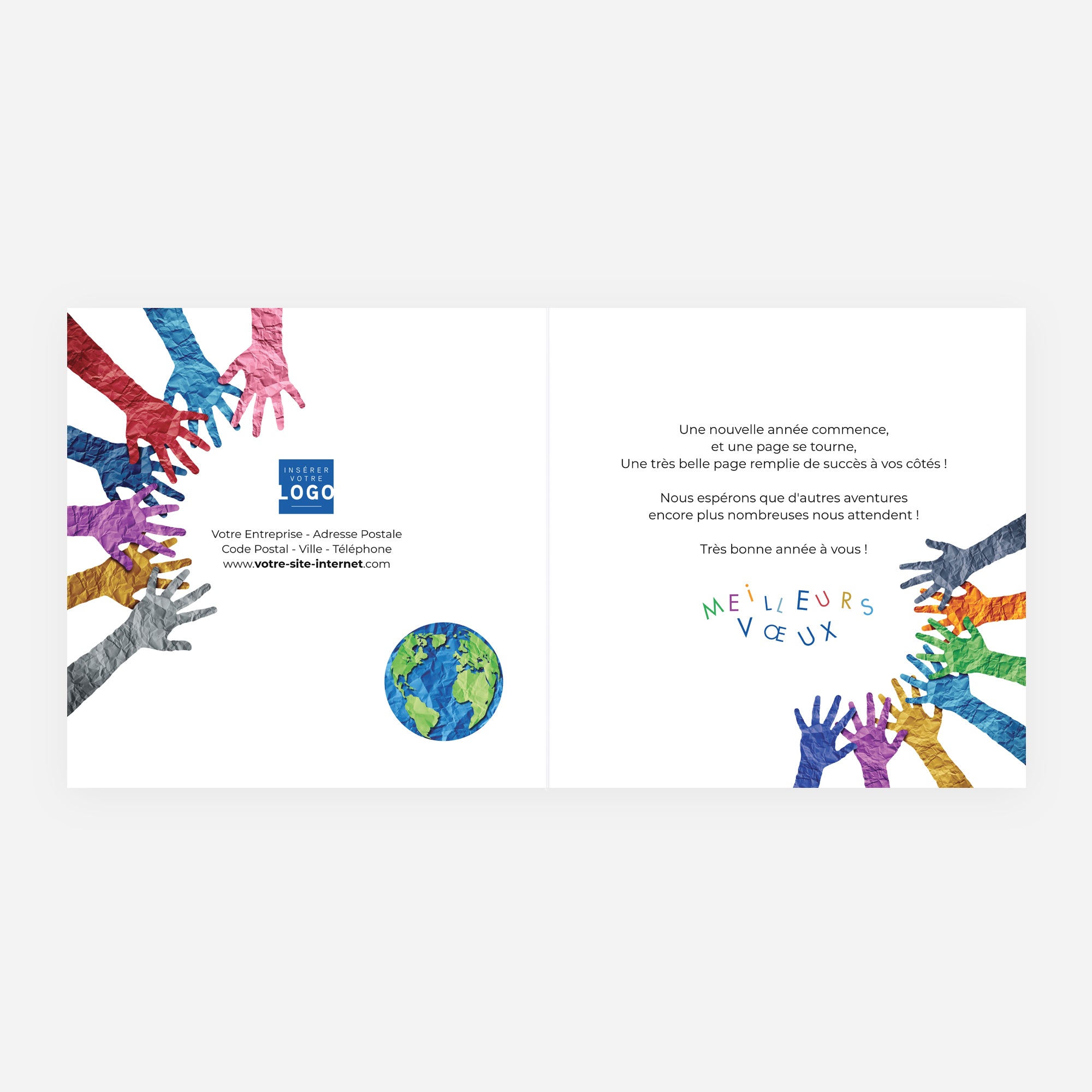 Tous pour une planète unie | Vœux professionnels • Carte de voeux • Carré double photo N° 2