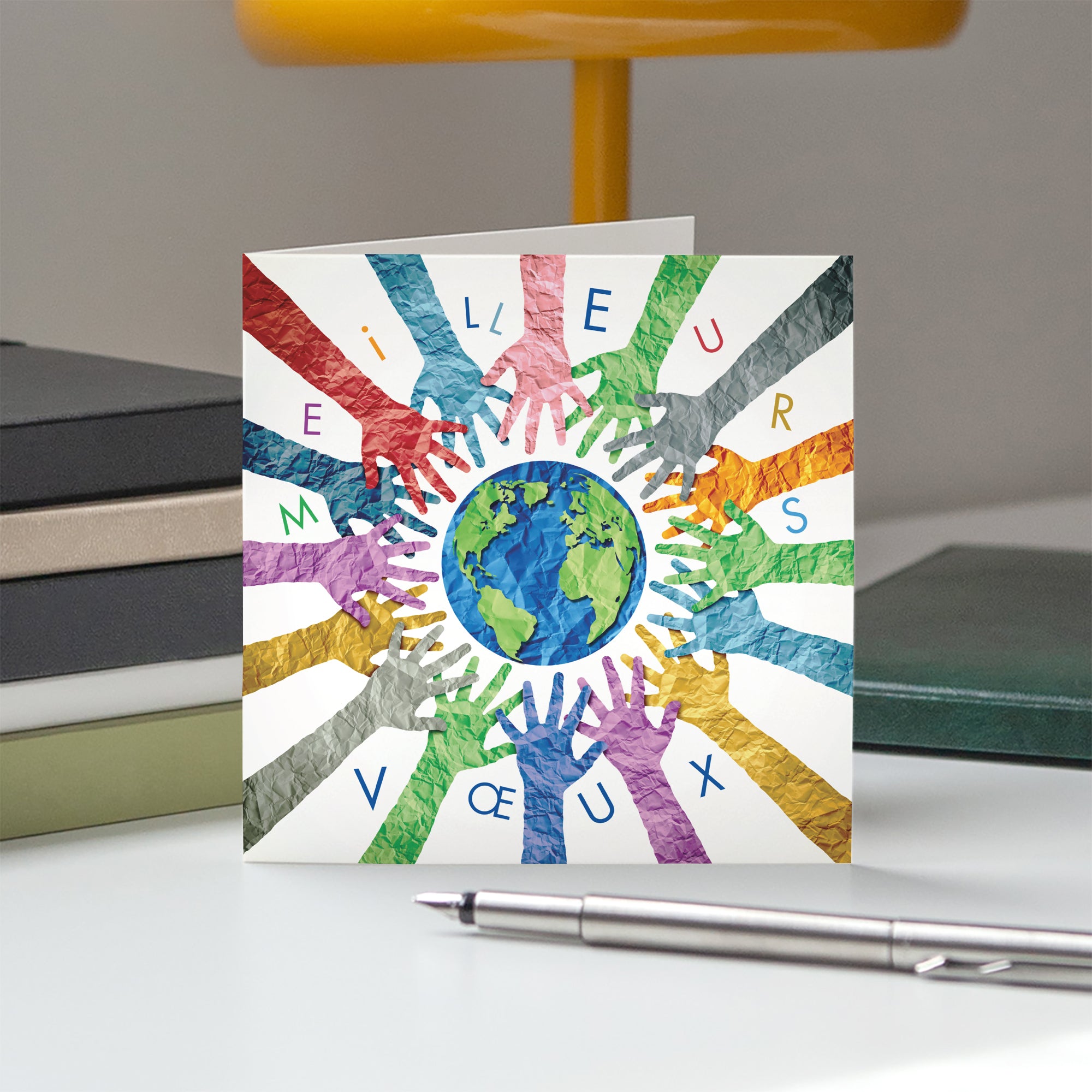 Tous pour une planète unie | Vœux professionnels • Carte de voeux • Carré double photo N° 5