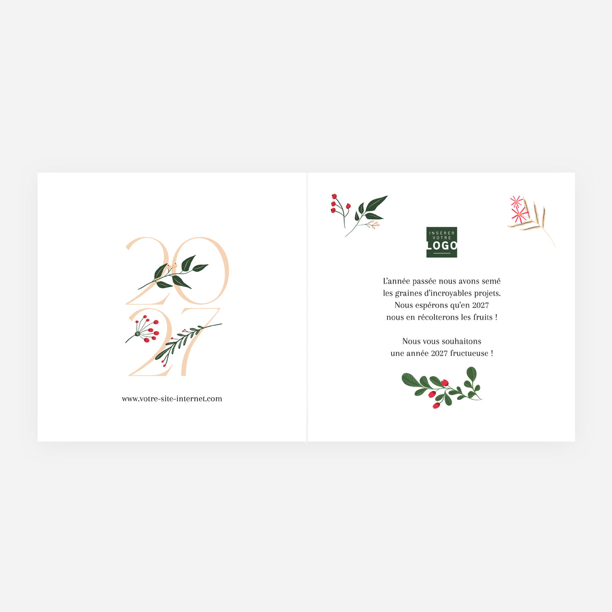 Brindilles de Noël | Vœux professionnels • Carte de voeux • Carrée pliable photo N° 2