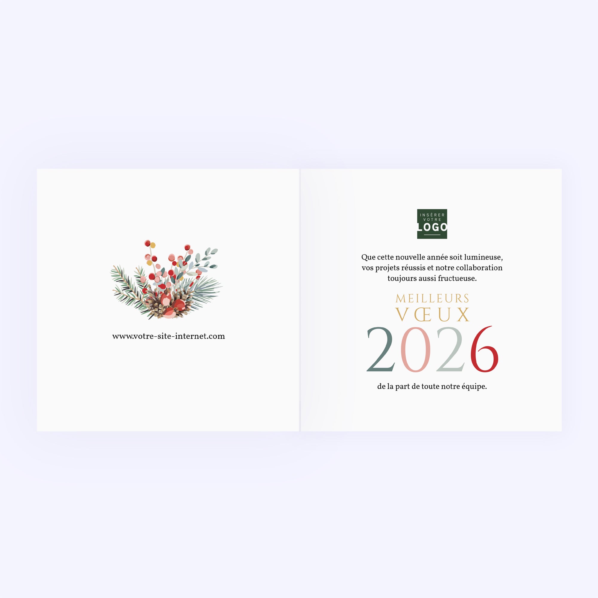 Floraison d’Hiver | Vœux professionnels • Carte de voeux dorure • Carré double photo N° 2