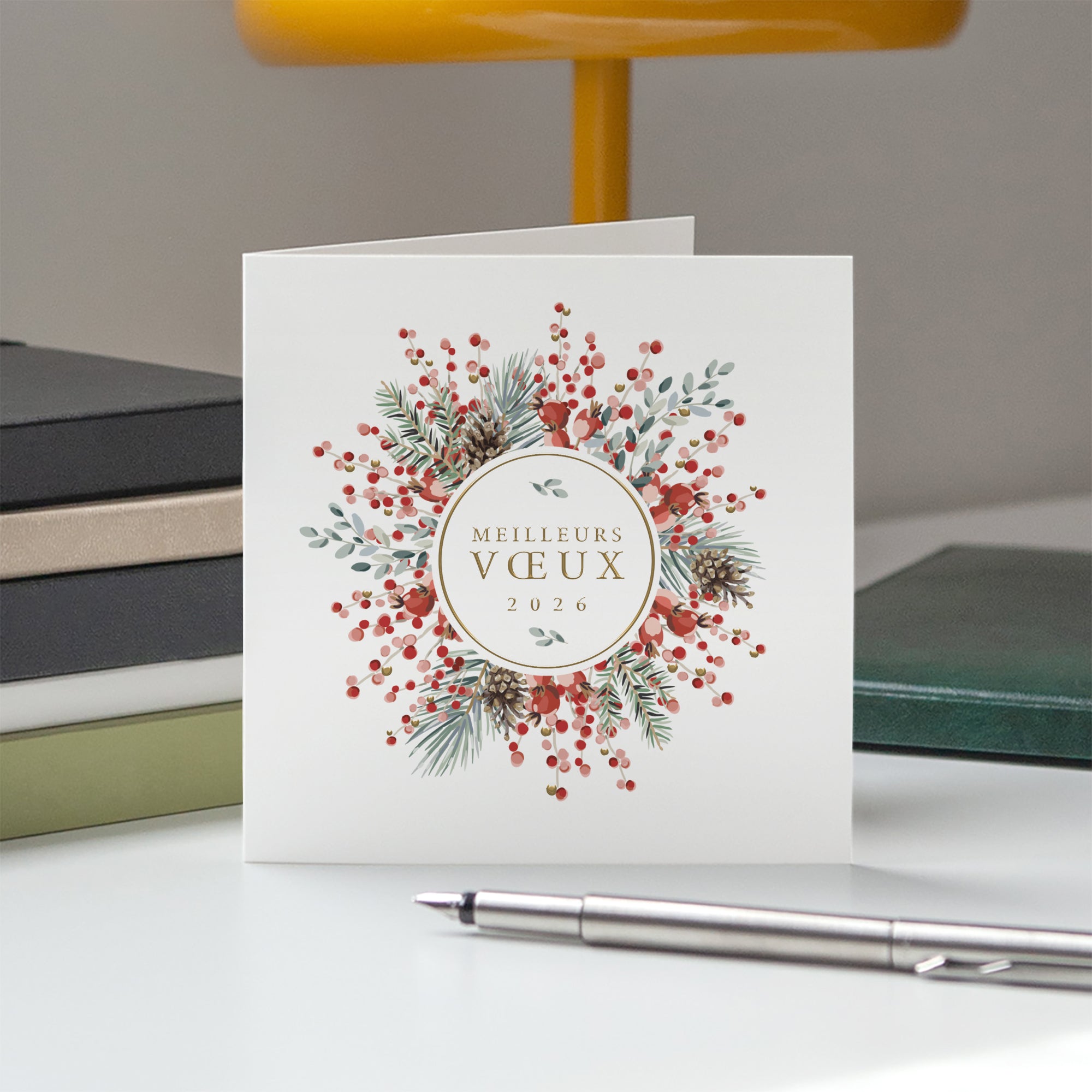 Floraison d’Hiver | Vœux professionnels • Carte de voeux dorure • Carré double photo N° 5
