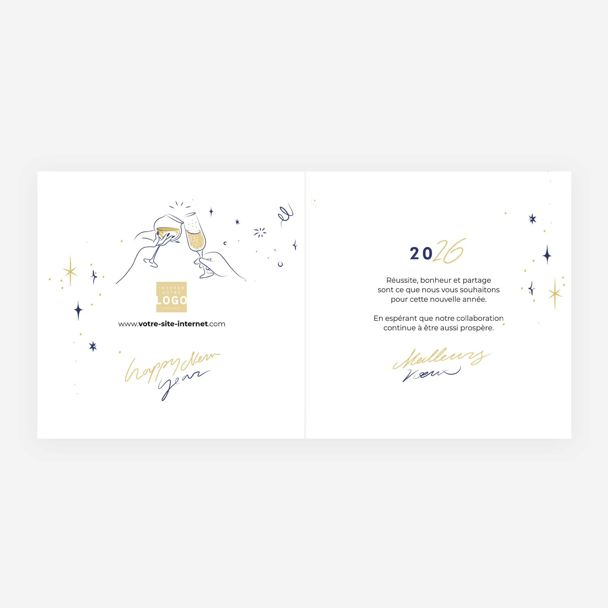 À la bonne année ! | Vœux professionnels • Carte de voeux dorure • Carré double photo N° 2
