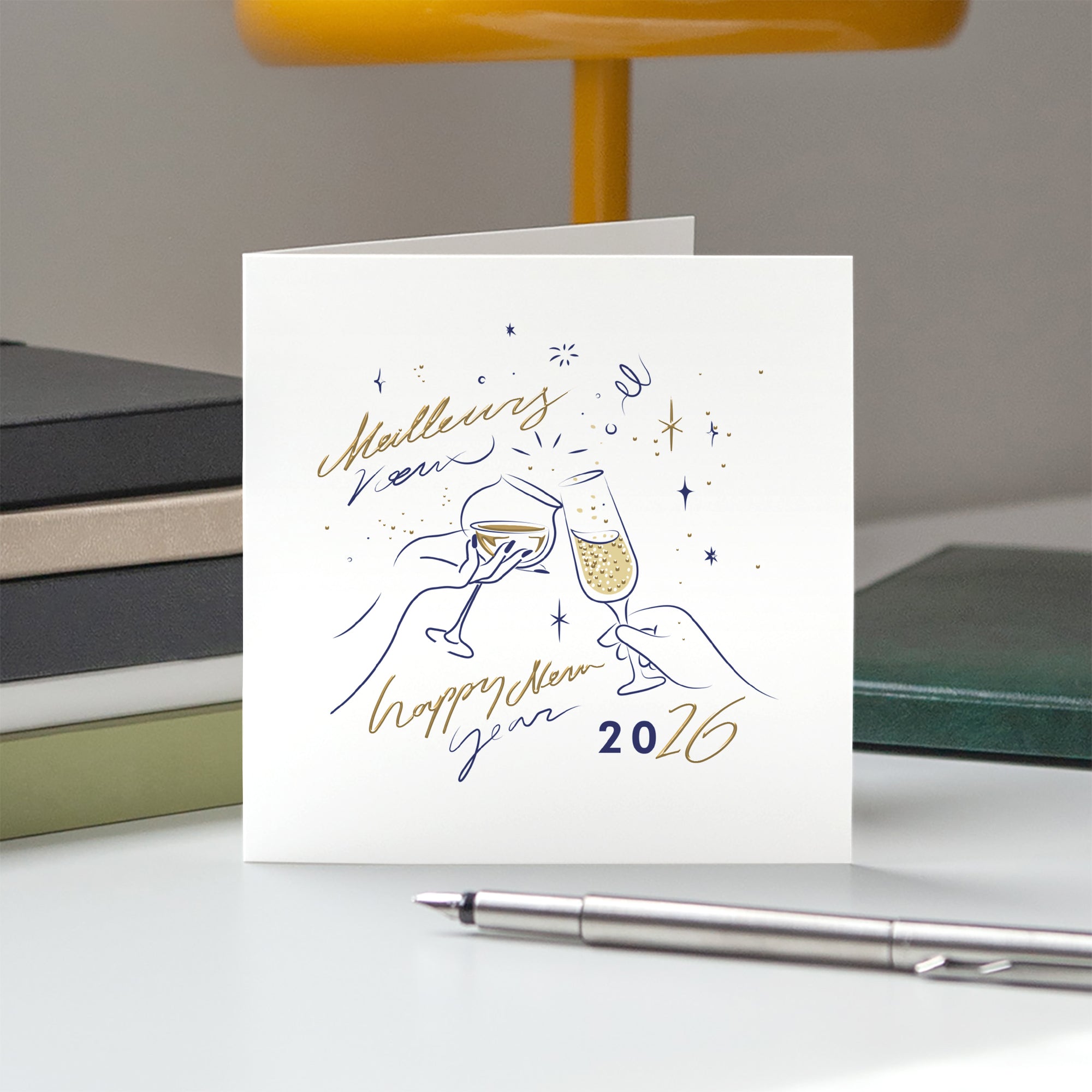 À la bonne année ! | Vœux professionnels • Carte de voeux dorure • Carré double photo N° 5