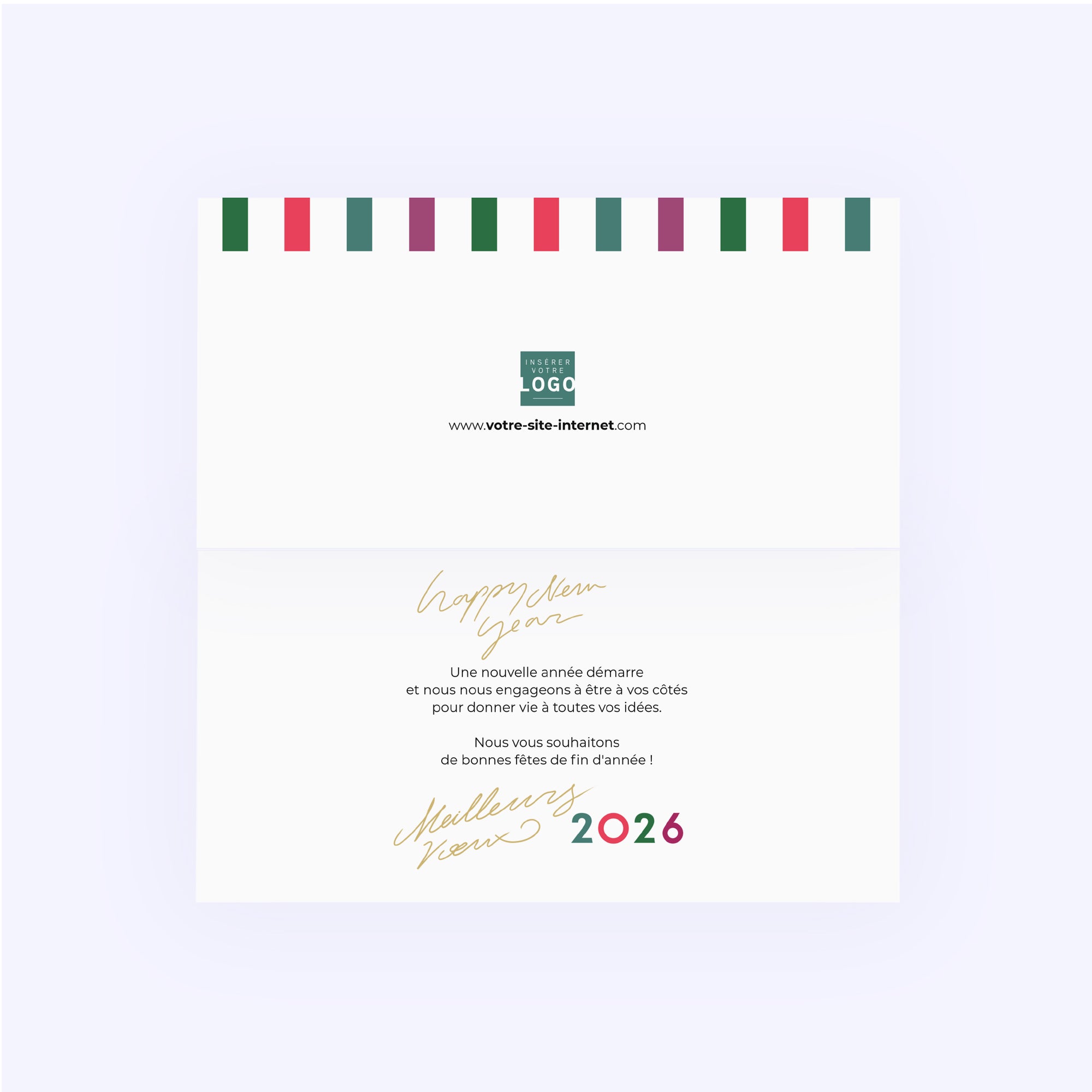 Rayures d’Hiver | Vœux professionnels • Carte de voeux dorure • Rectangle double photo N° 2