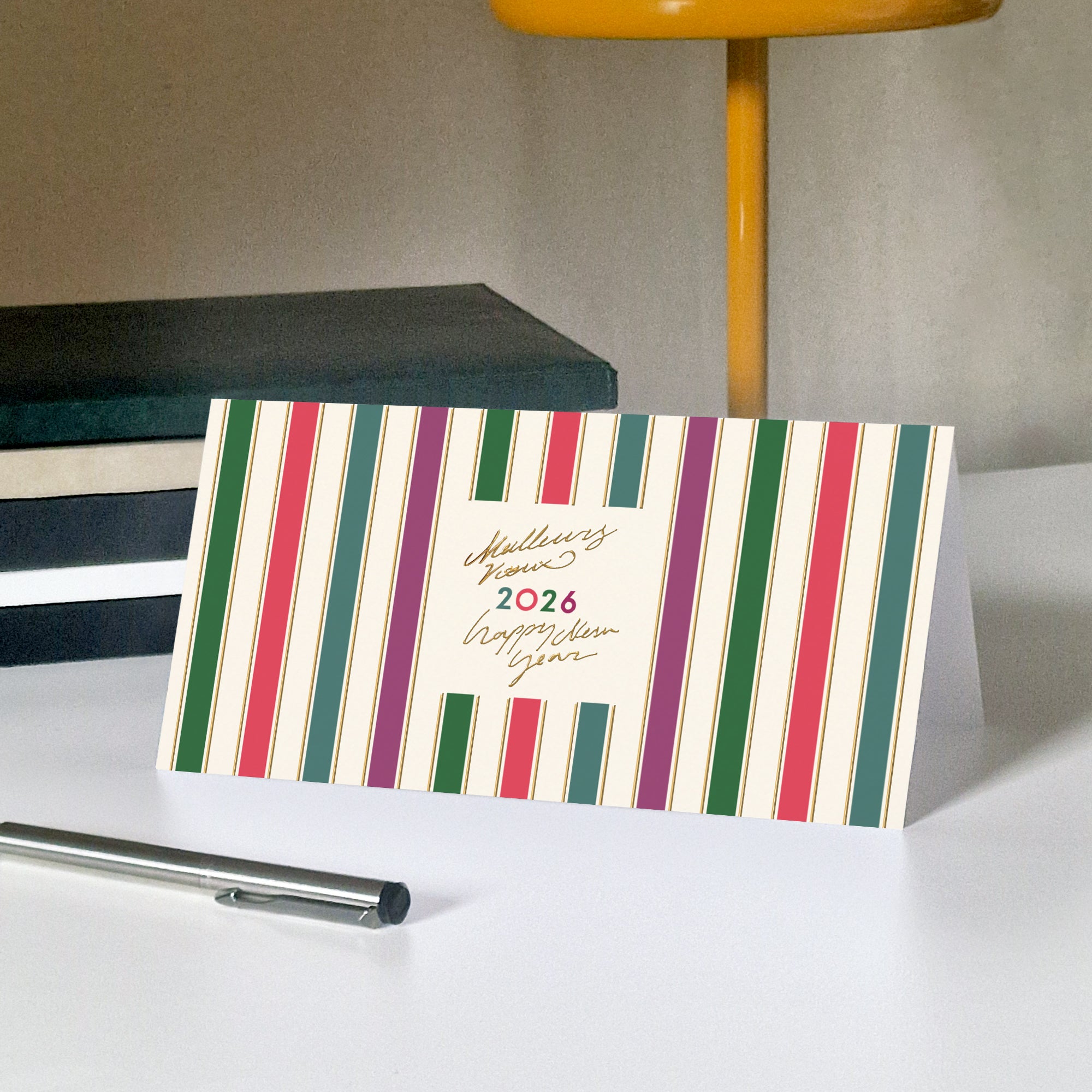 Rayures d’Hiver | Vœux professionnels • Carte de voeux dorure • Rectangle double photo N° 5