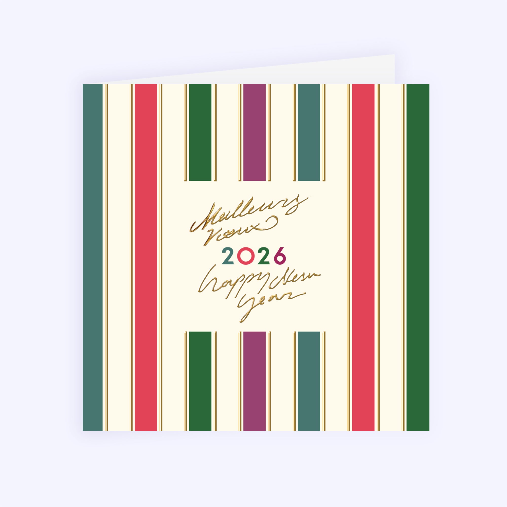 Rayures d’Hiver | Vœux professionnels • Carte de voeux dorure • Carré double photo N° 1