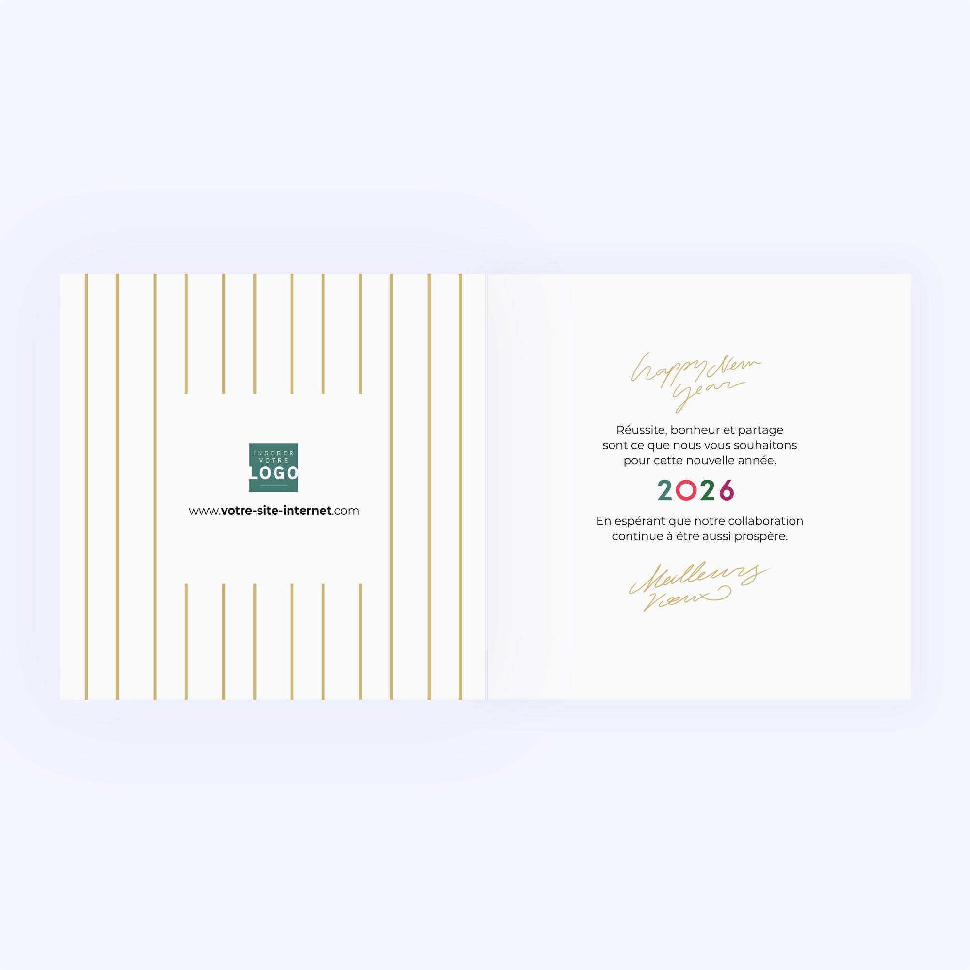 Rayures d’Hiver | Vœux professionnels • Carte de voeux dorure • Carré double photo N° 2