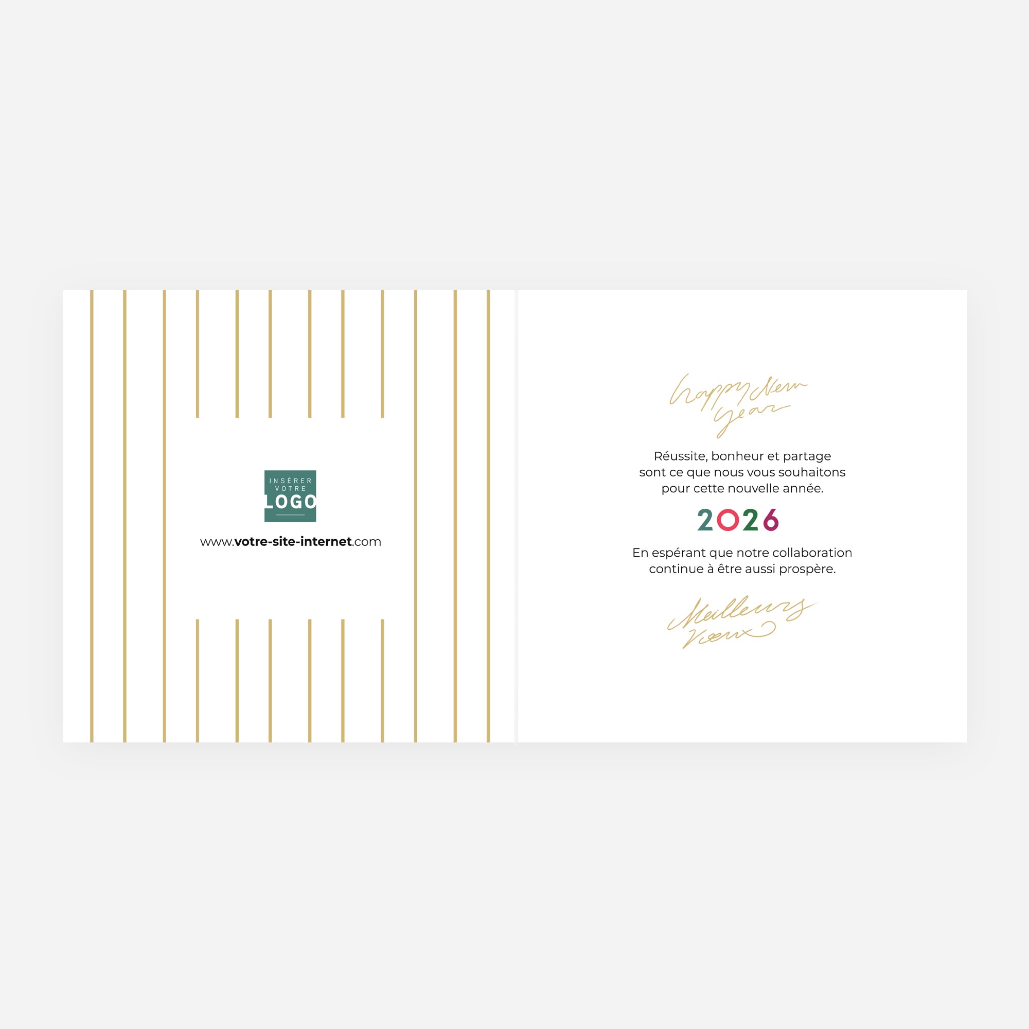 Rayures d’Hiver | Vœux professionnels • Carte de voeux dorure • Carré double photo N° 2