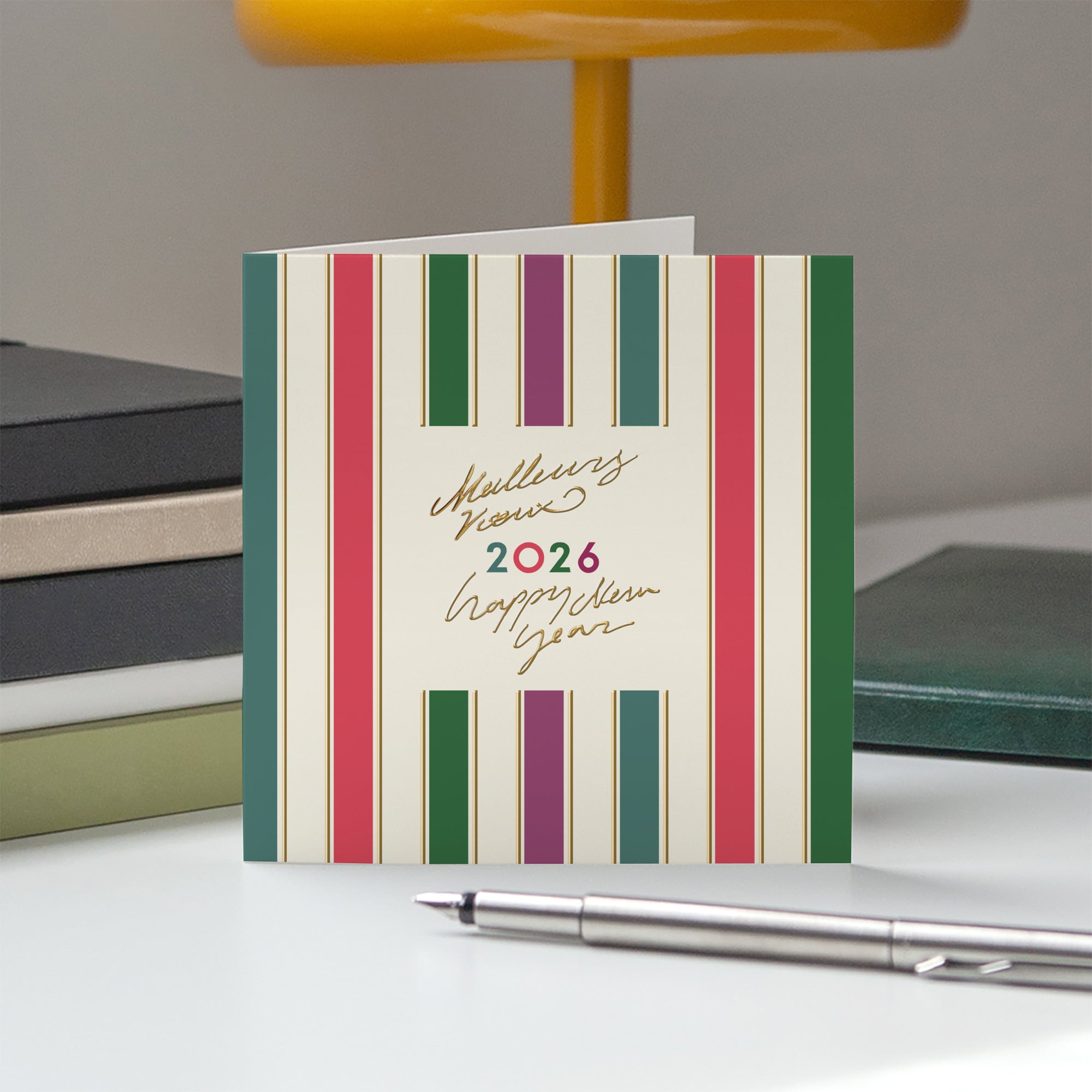 Rayures d’Hiver | Vœux professionnels • Carte de voeux dorure • Carré double photo N° 5