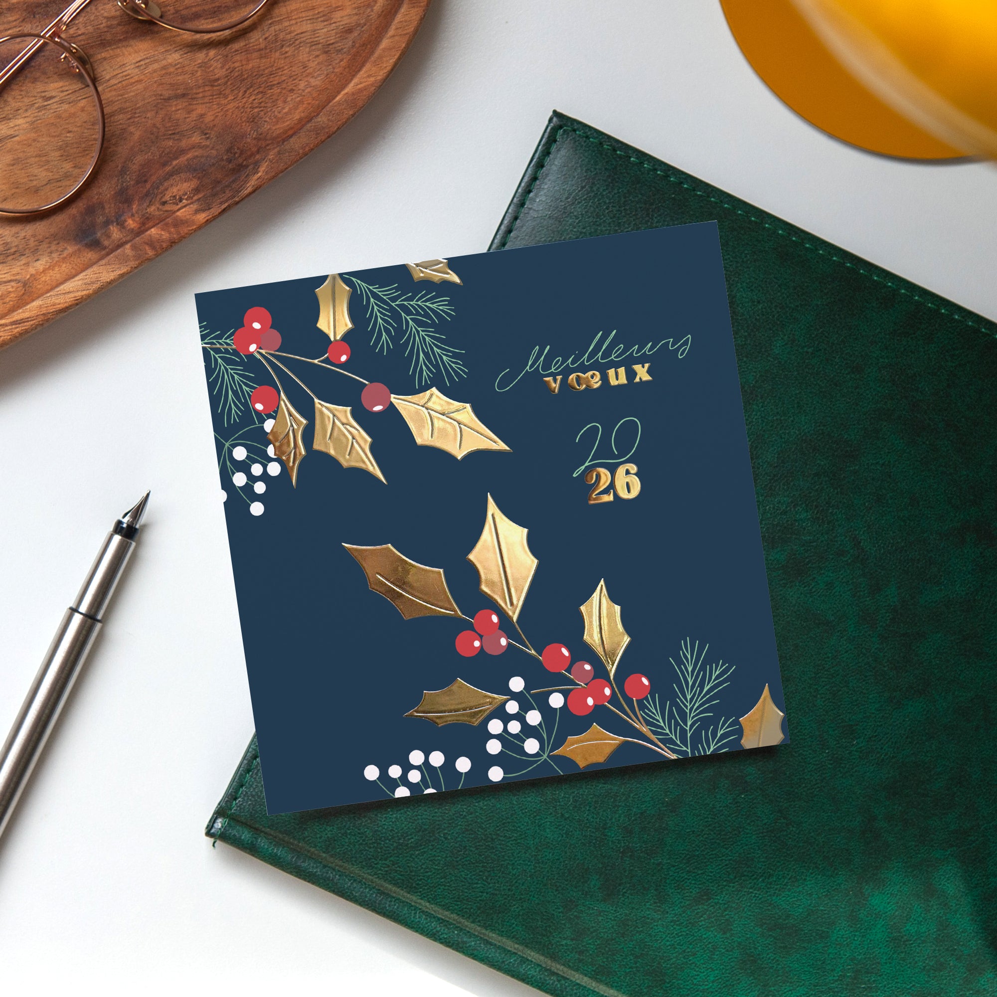 Rameaux de Fête | Vœux professionnels • Carte de voeux dorure • Carré photo N° 4