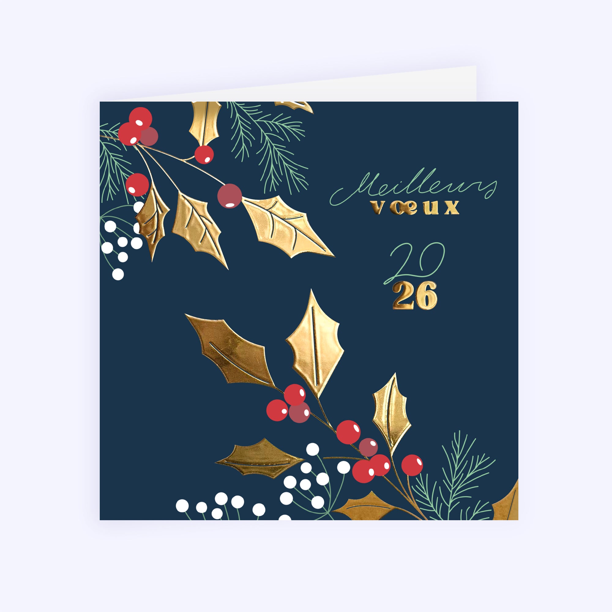 Rameaux de Fête | Vœux professionnels • Carte de voeux dorure • Carré double photo N° 1