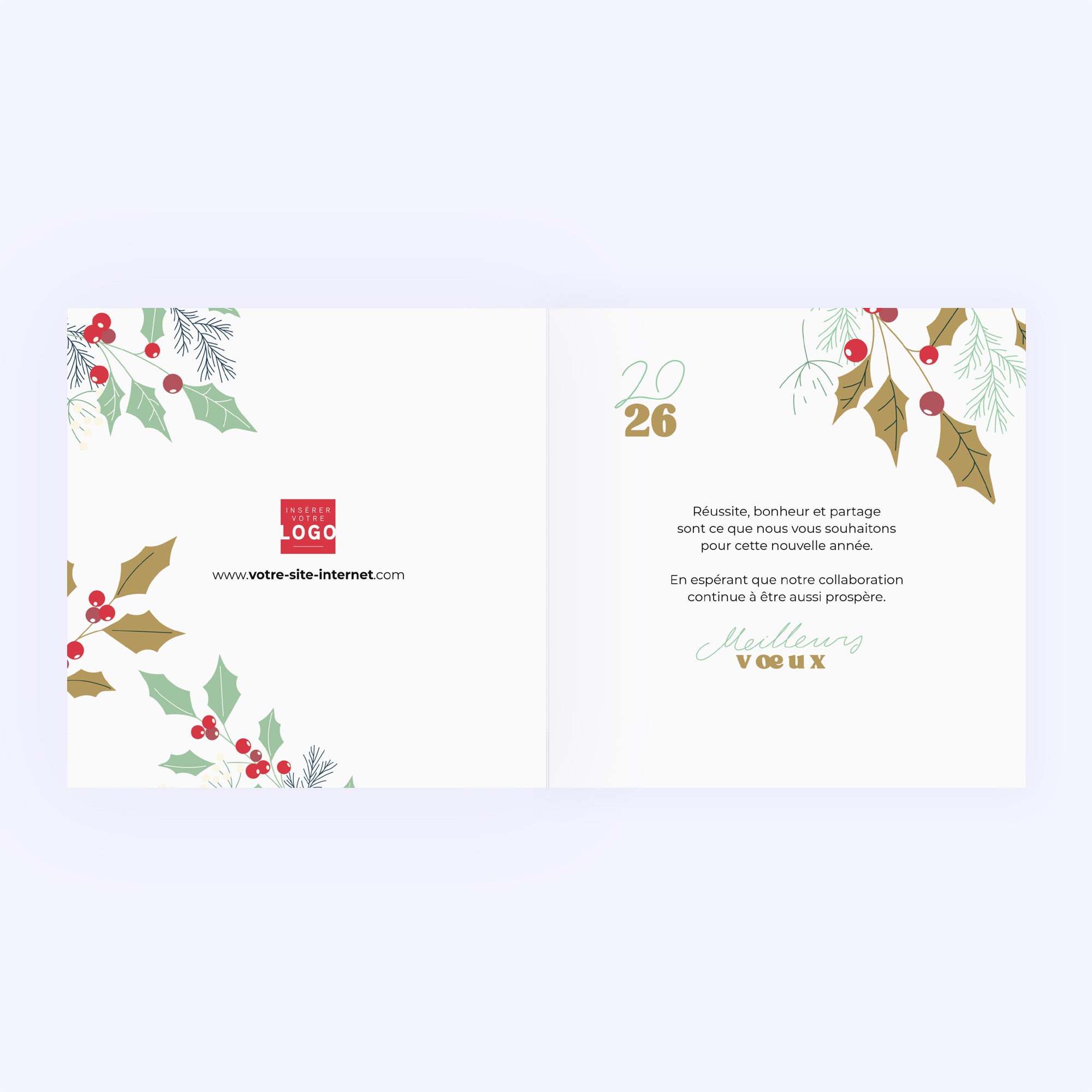 Rameaux de Fête | Vœux professionnels • Carte de voeux dorure • Carré double photo N° 2