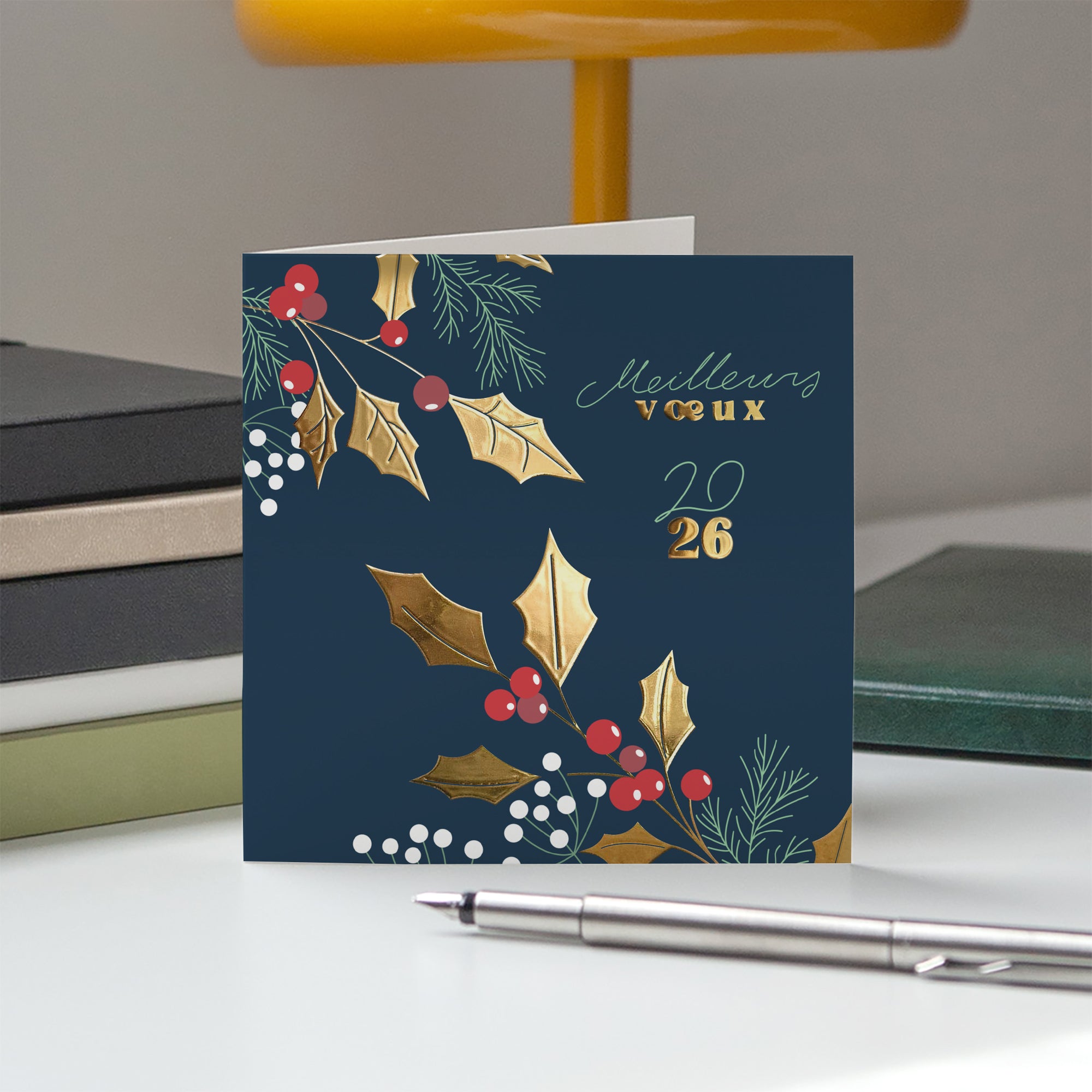 Rameaux de Fête | Vœux professionnels • Carte de voeux dorure • Carré double photo N° 5