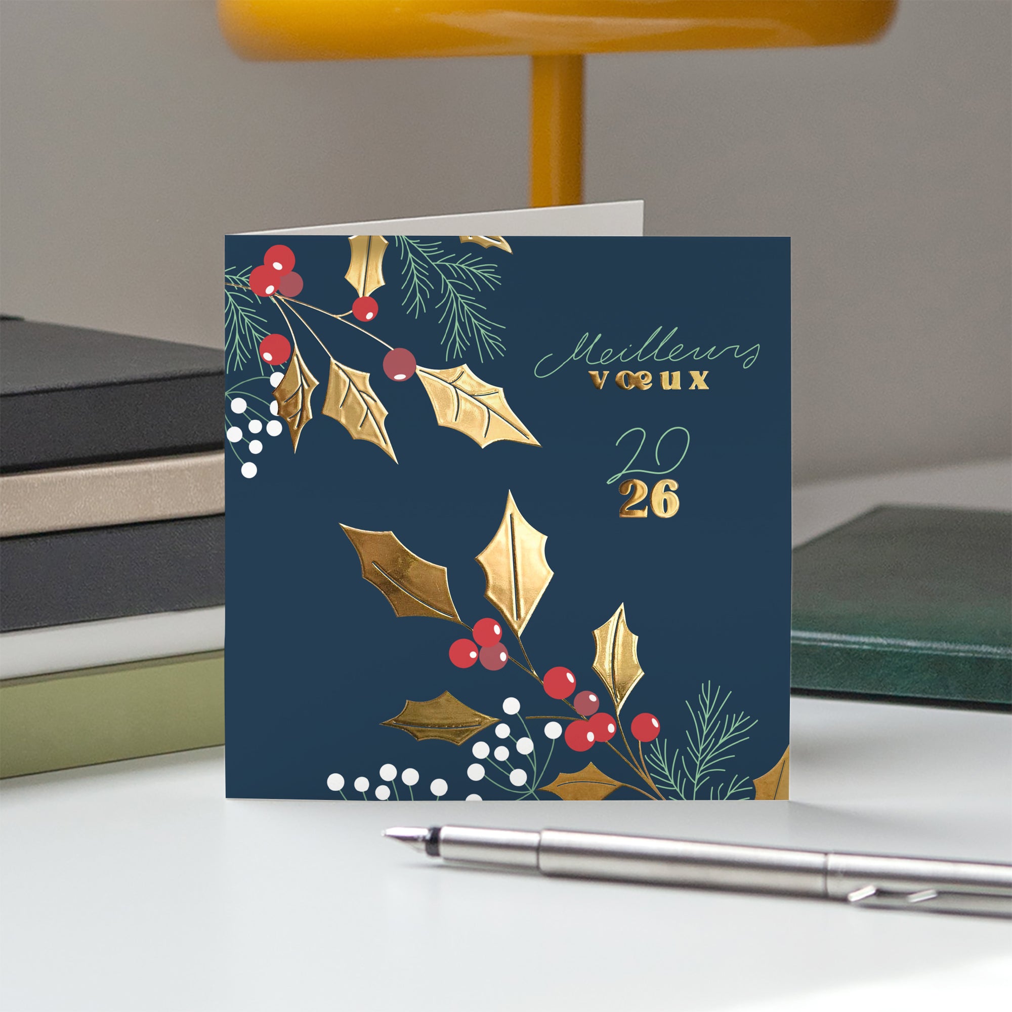 Rameaux de Fête | Vœux professionnels • Carte de voeux dorure • Carré double photo N° 5