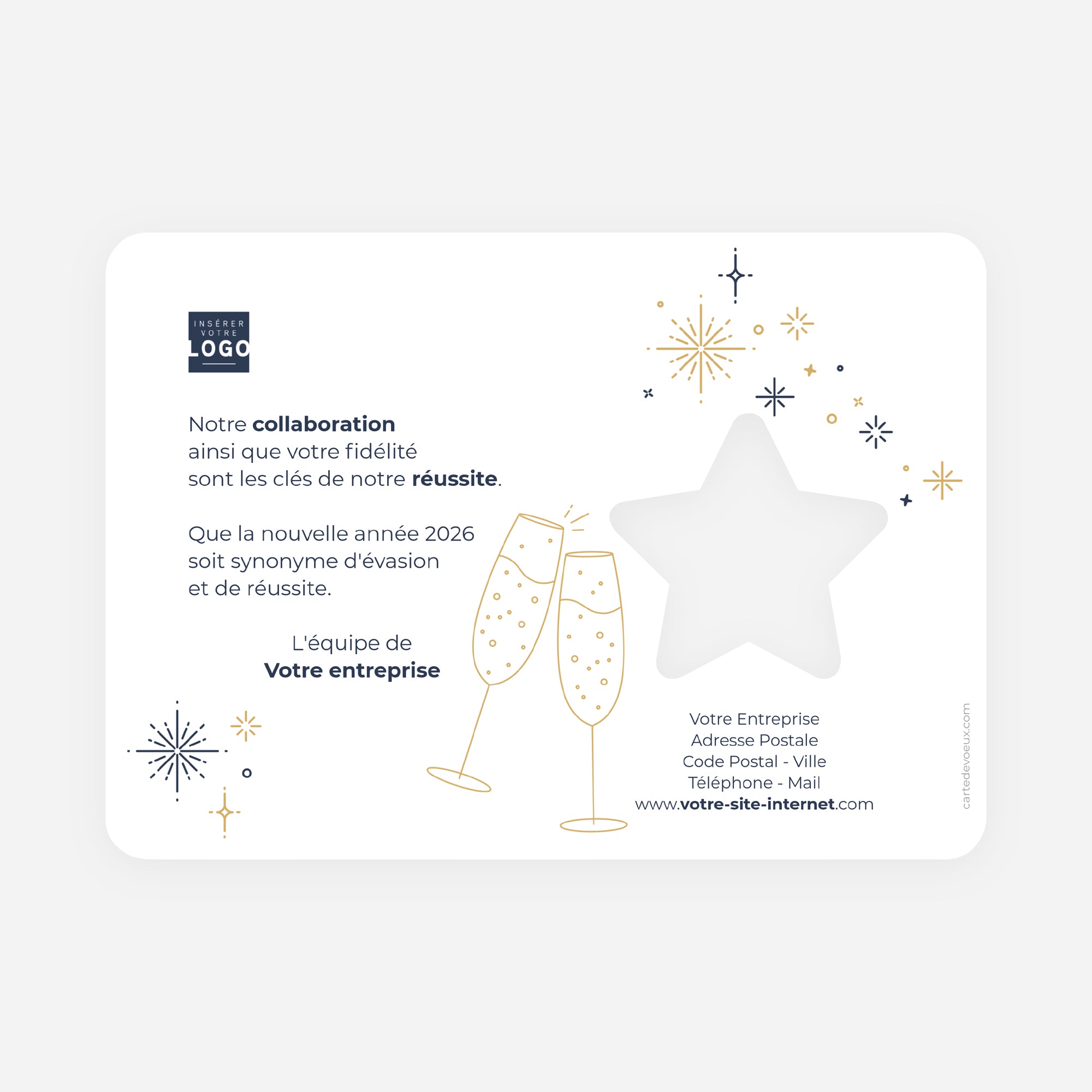 Vœux Pétillants | Vœux professionnels • Carte de voeux dorure • Horizontal étoile photo N° 2