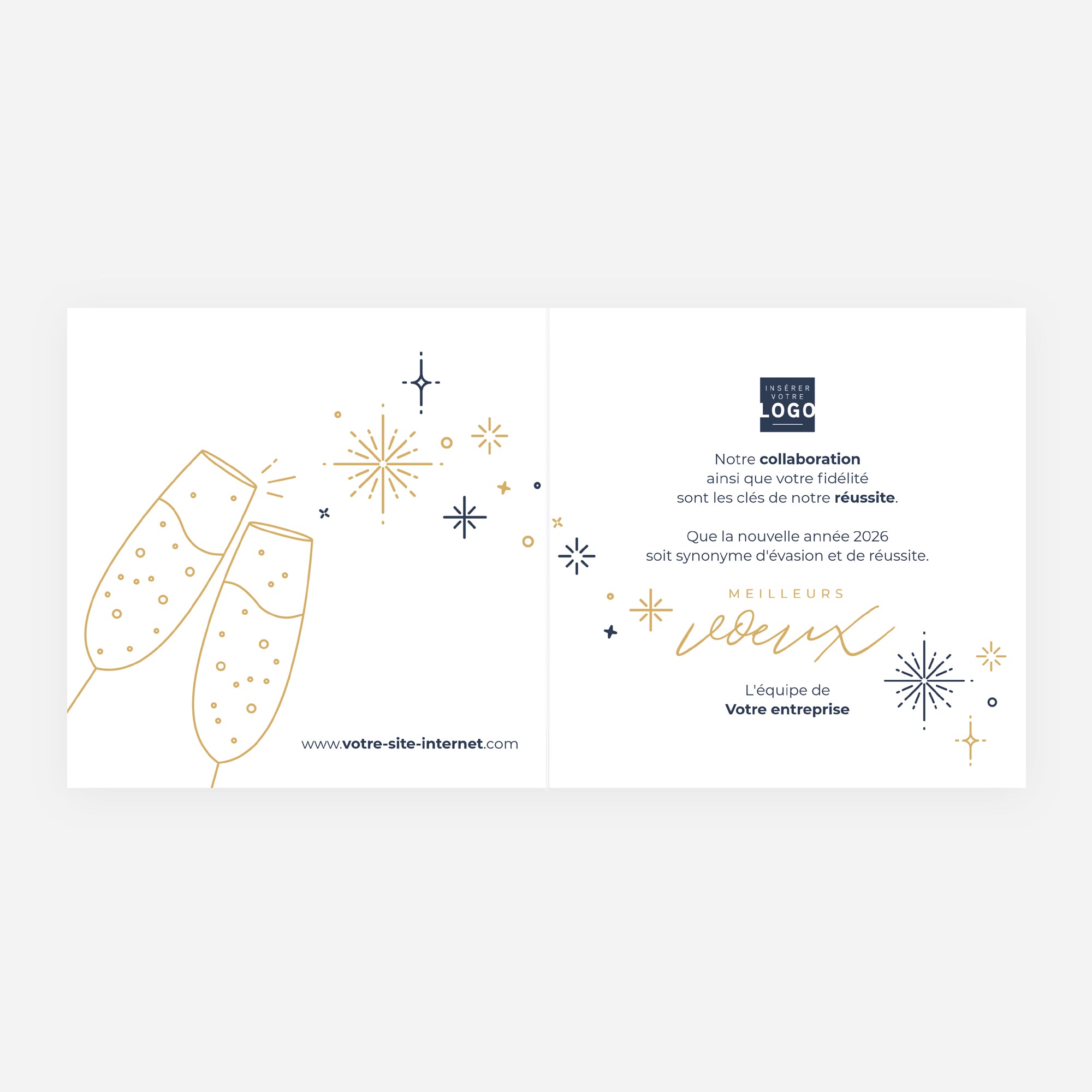Vœux Pétillants | Vœux professionnels • Carte de voeux dorure • Carré double photo N° 2