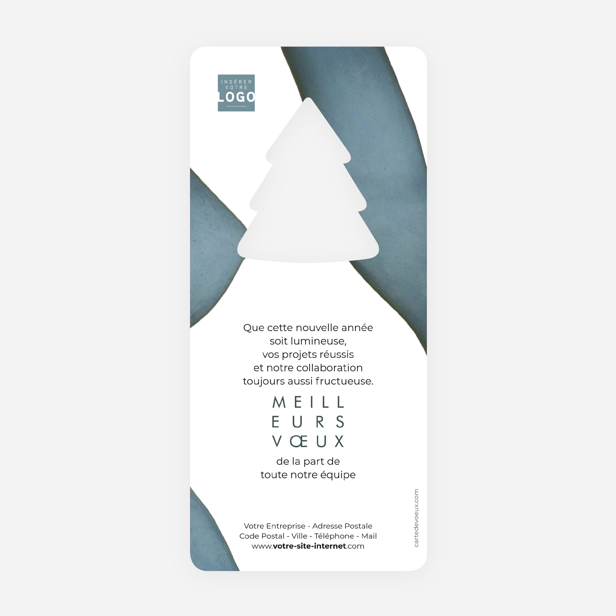 Bleu Brume | Vœux professionnels • Carte de voeux dorure • Vertical sapin photo N° 2