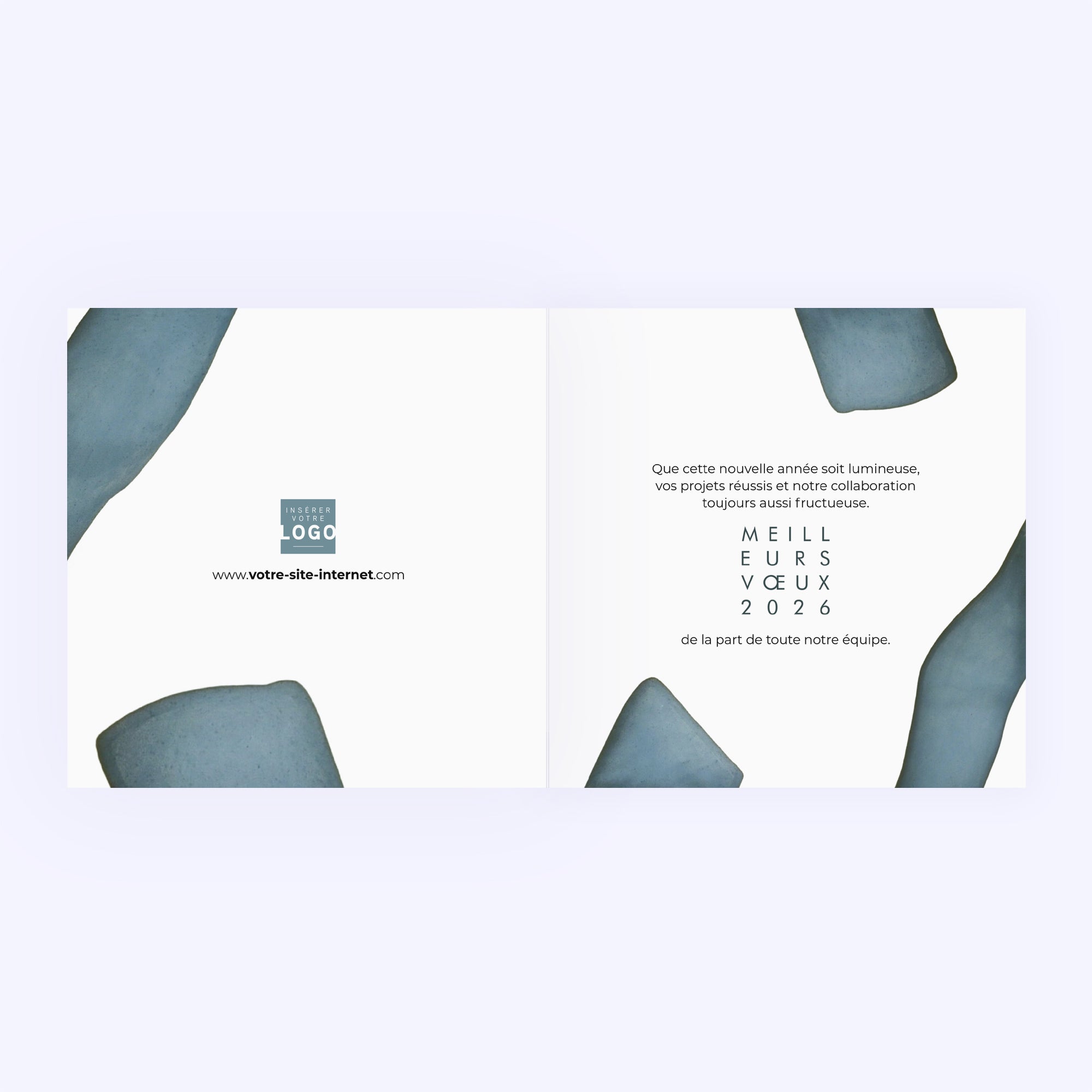 Bleu Brume | Vœux professionnels • Carte de voeux dorure • Carré double photo N° 2