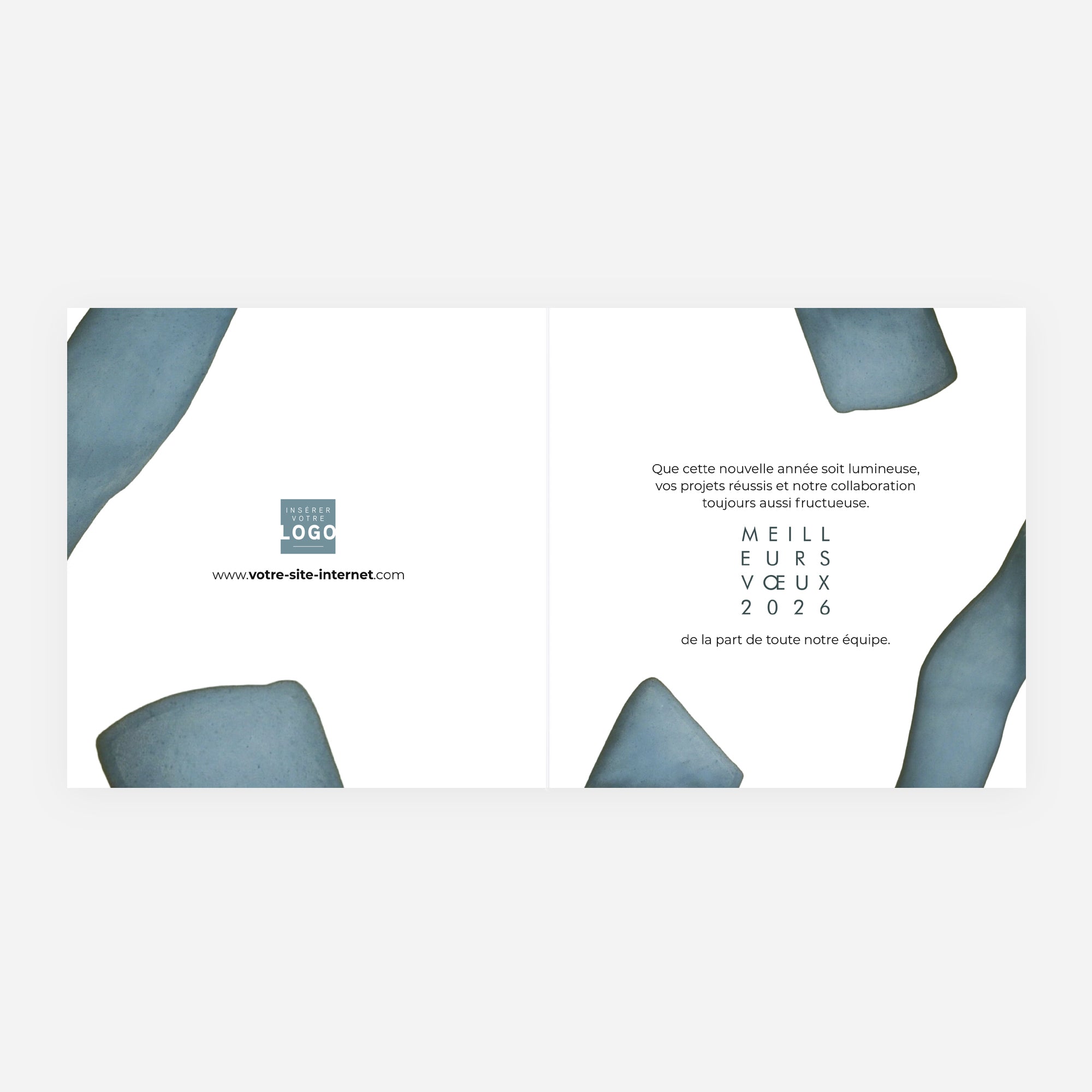 Bleu Brume | Vœux professionnels • Carte de voeux dorure • Carré double photo N° 2