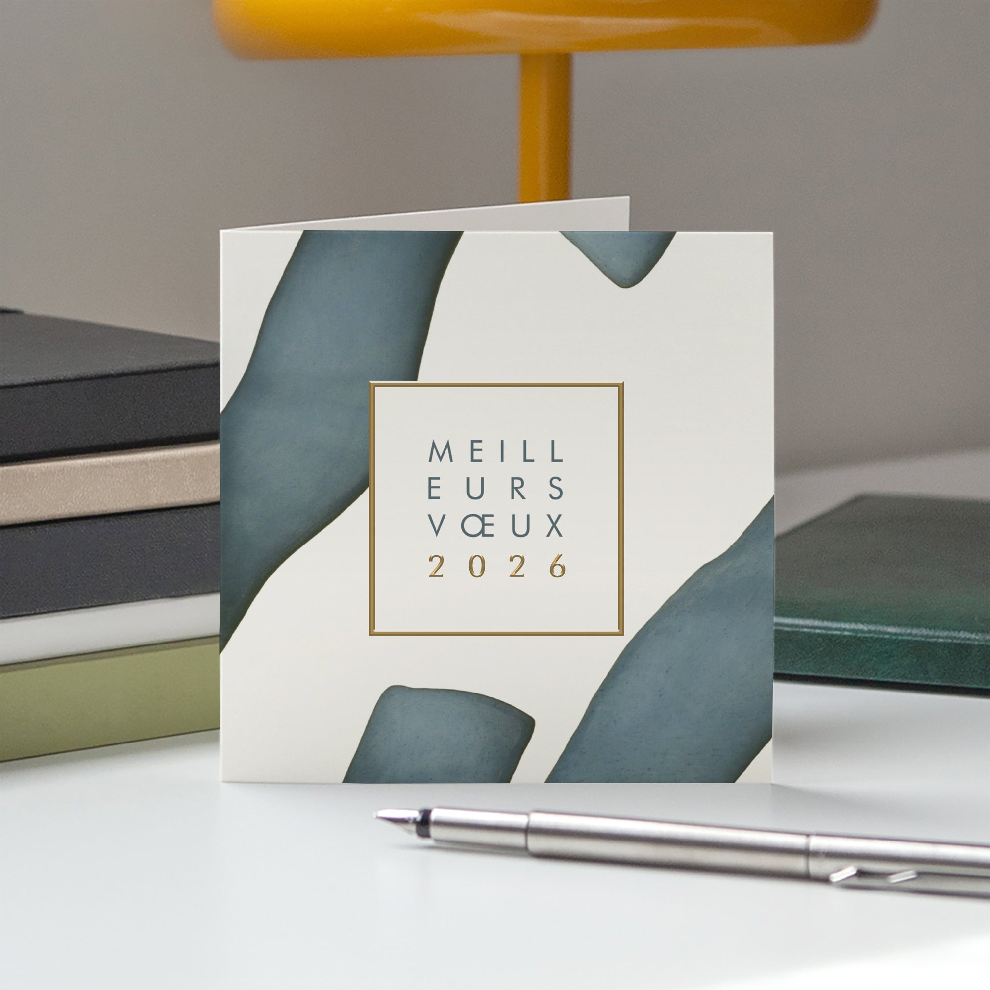 Bleu Brume | Vœux professionnels • Carte de voeux dorure • Carré double photo N° 5