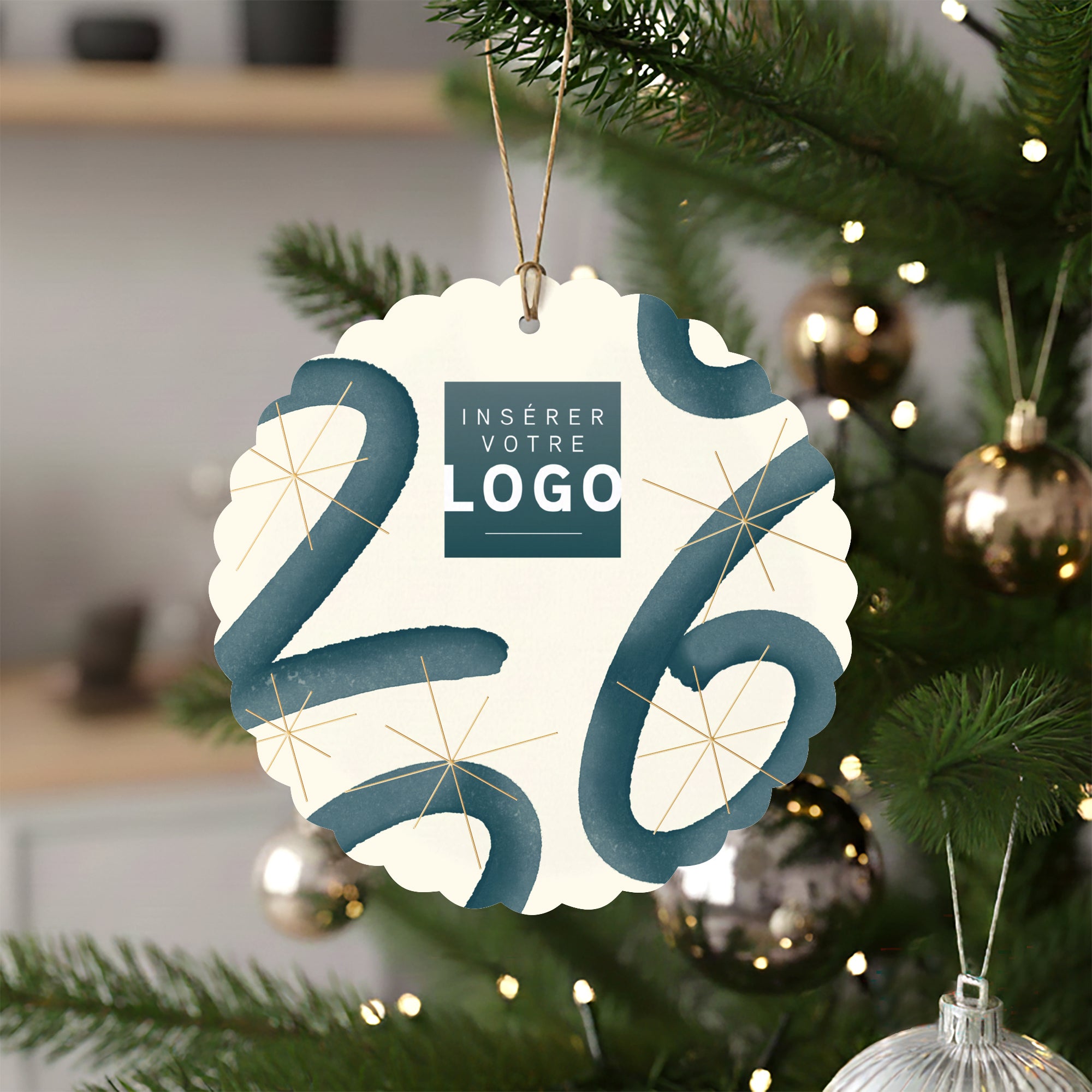 Bleu Astral | Vœux professionnels • Boule de Noël papier • Ronde photo N° 4